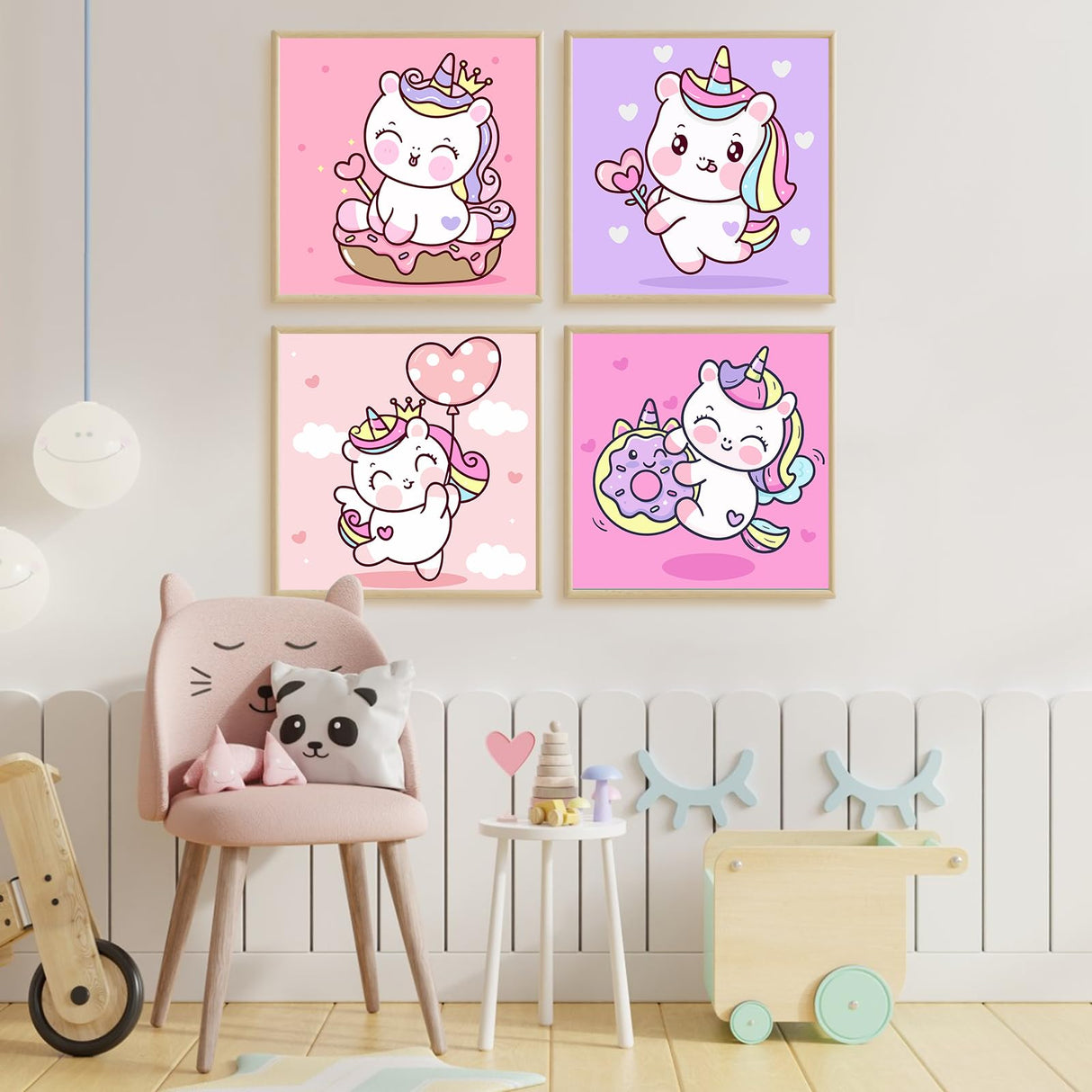 4 Pack Paint by Numbers Kit for Kids with Wooden Frame, Unicorns Easy Framed Paint by Numbers for Kids Age 4-8-12, DIY Simple Acrylic Oil Kids Painting by Numebrs Kit for Home Wall Decor (8x8 Inch) Offito