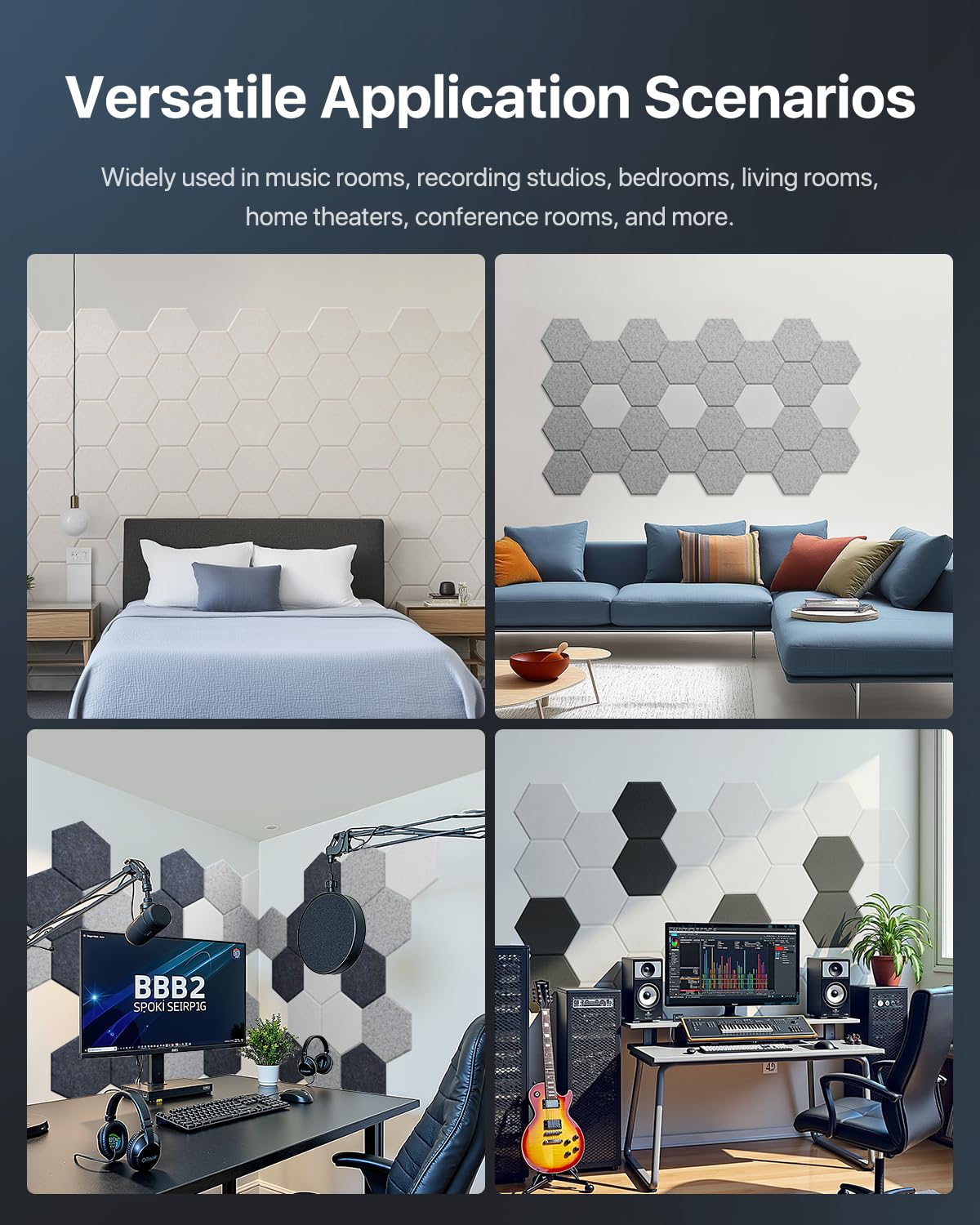 18 Pack Hexagon Acoustic Panels, Self-Adhesive Soundproof Wall Panels, High Density Acoustic Wall Panels, Sound Proofing Panels for Walls, Office, Reccording Studio, Ceiling 12" X 10" X 0.4" White Soundsbay