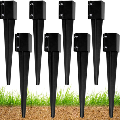 WIMART Fence Post Anchor - Heavy Duty Metal 4''x4'' Ground Spike for Fence, Mailbox, Bird Feeder, Decking... with Black Powder Coating (Set of 8)