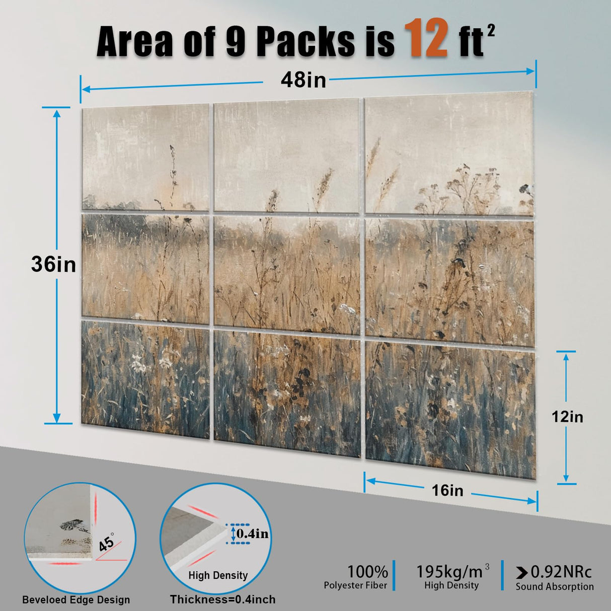 ENSEPST 9 Pack Wall Art Acoustic Panels,48" X 36"Sound Absorbing Panels, Decorative Sound Dampening Panels, Acoustic Treatment for Studio Home and Office (time) ENSEPST