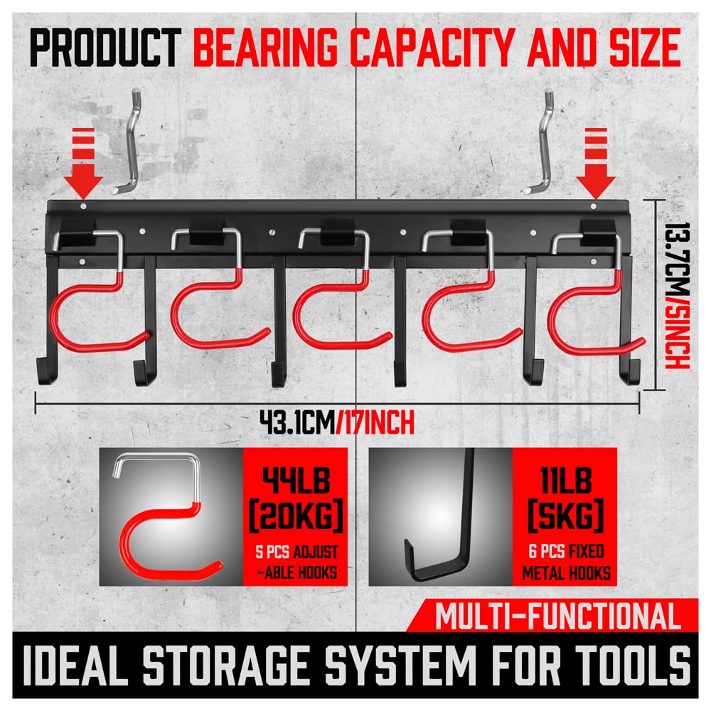 68" All Metal Garden Tool Organizer - Sturdy Garage Wall & Shed Organization System - Hooks for Shovel, Broom, Rake & More SEDY