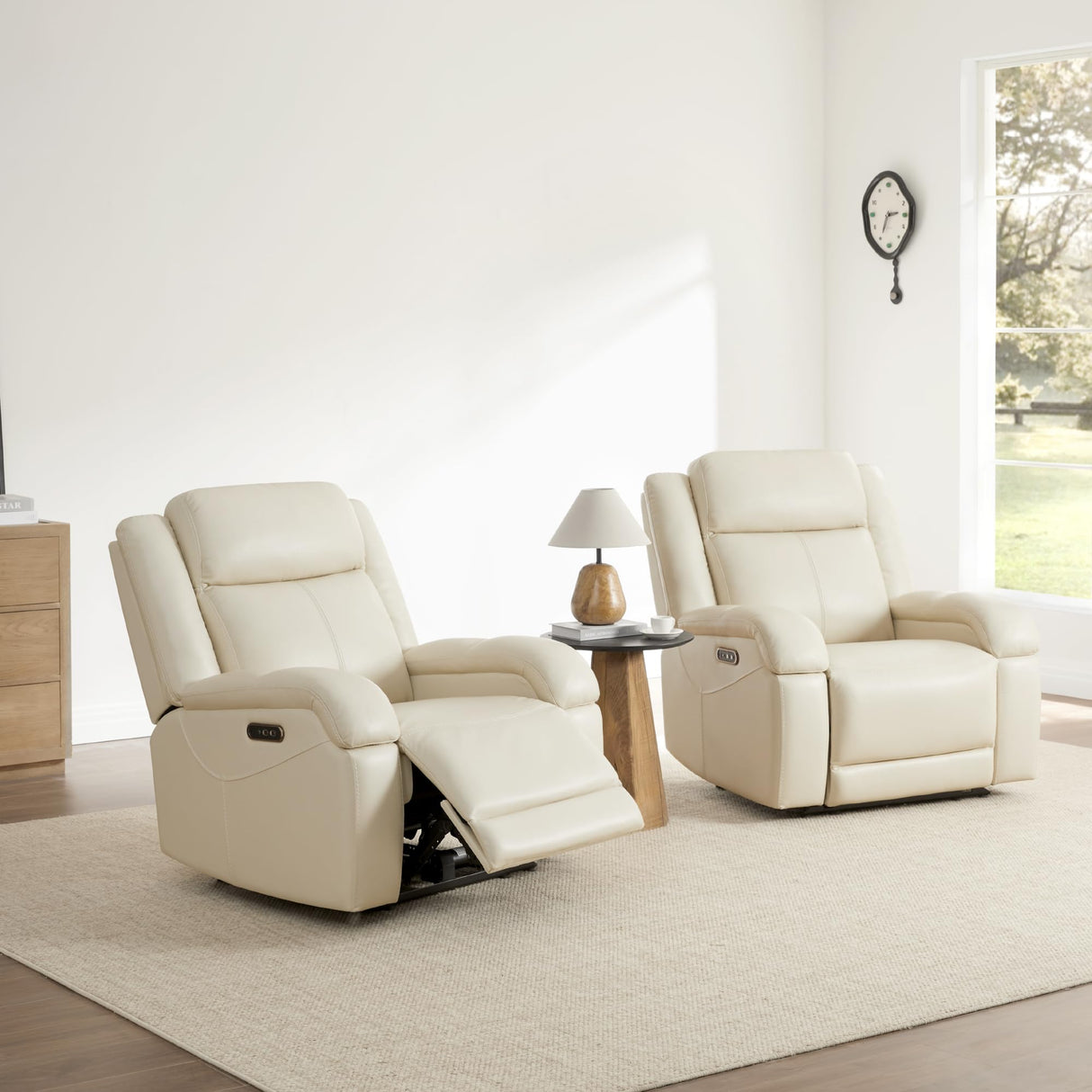 Watson & Whitely Genuine Leather Power Recliner Chairs for Adults, Wall Hugger RV Recliner with Power Headrest & Charging Ports, Electric Recliner Sofa Chair for Living Room, Cream Watson & Whitely