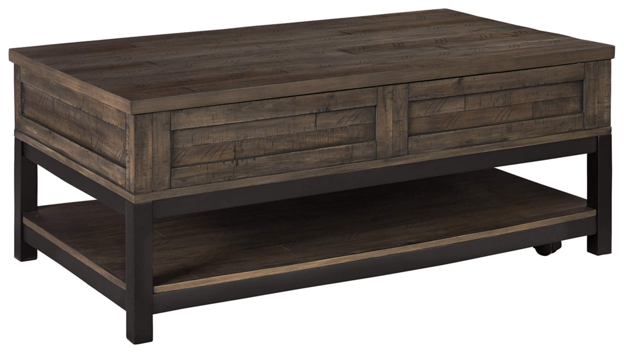 Signature Design by Ashley Johurst Rustic Rectangular Lift Top Coffee Table and Fixed Lower Shelf, Brown Signature Design by Ashley