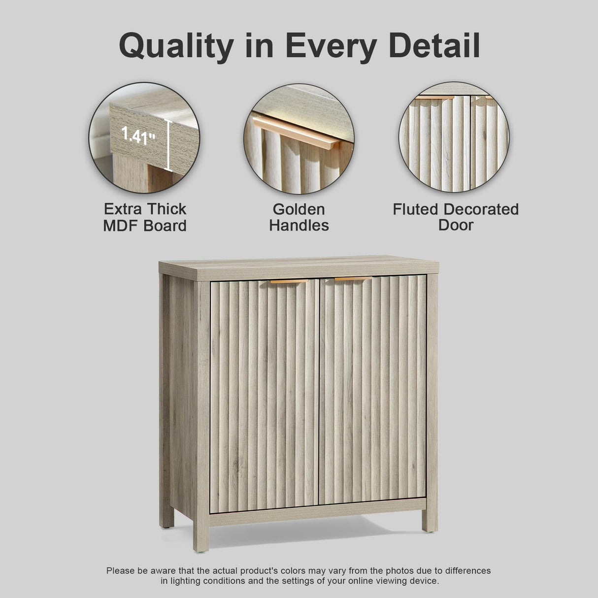 OAKHAM HOME Oxford Storage Cabinet Fluted Sideboard Buffet Cabinet with Adjustable Shelves, Modern Accent Cabinet Multifunctional Console Cabinet Set of 2.(Grey Oak) OAKHAM HOME