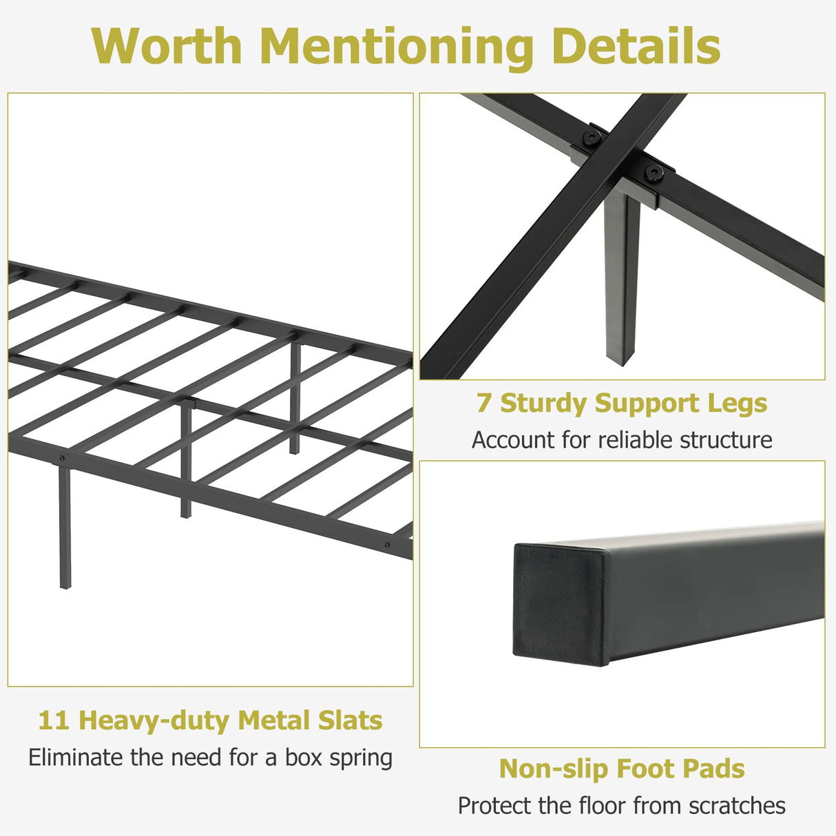 KOMFOTT Metal Canopy Bed Frame Twin Size, Modern 4 Poster Canopied Platform Bed Frame with Headboard, Heavy-Duty Metal Slat Support Mattress Foundation, No Box Spring Needed, Easy Assembly, Black KOMFOTT