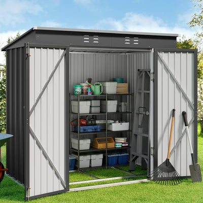Gizoon 6' x 4' Outdoor Storage Shed with Double Lockable Doors, Anti-Corrosion Metal Garden Shed with Base Frame, Waterproof Shed Outdoor Storage Clearance for Backyard Patio Lawn-Dark Gray