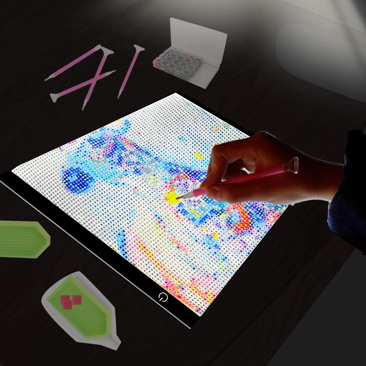 LIRUNQIU 59 Pcs Diamond Painting A4 LED Light Pad Kit, 5D Diamond Painting Accessories Tool Kit Full Drill for Adults and Kids, Supplies Includes Storage Case, Pens,Stand,Pad Board and More LIRUNQIU