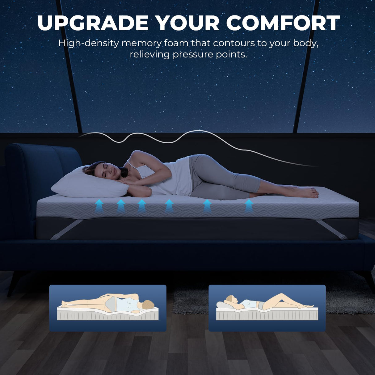 Memory Foam Mattress Topper - 3 Inch Gel Mattress Pad for Pressure Relief, Premium Soft Cooling Sleep Bed Topper, Non-Slip Design with Removable & Washable Cover (White, Queen) zibroges