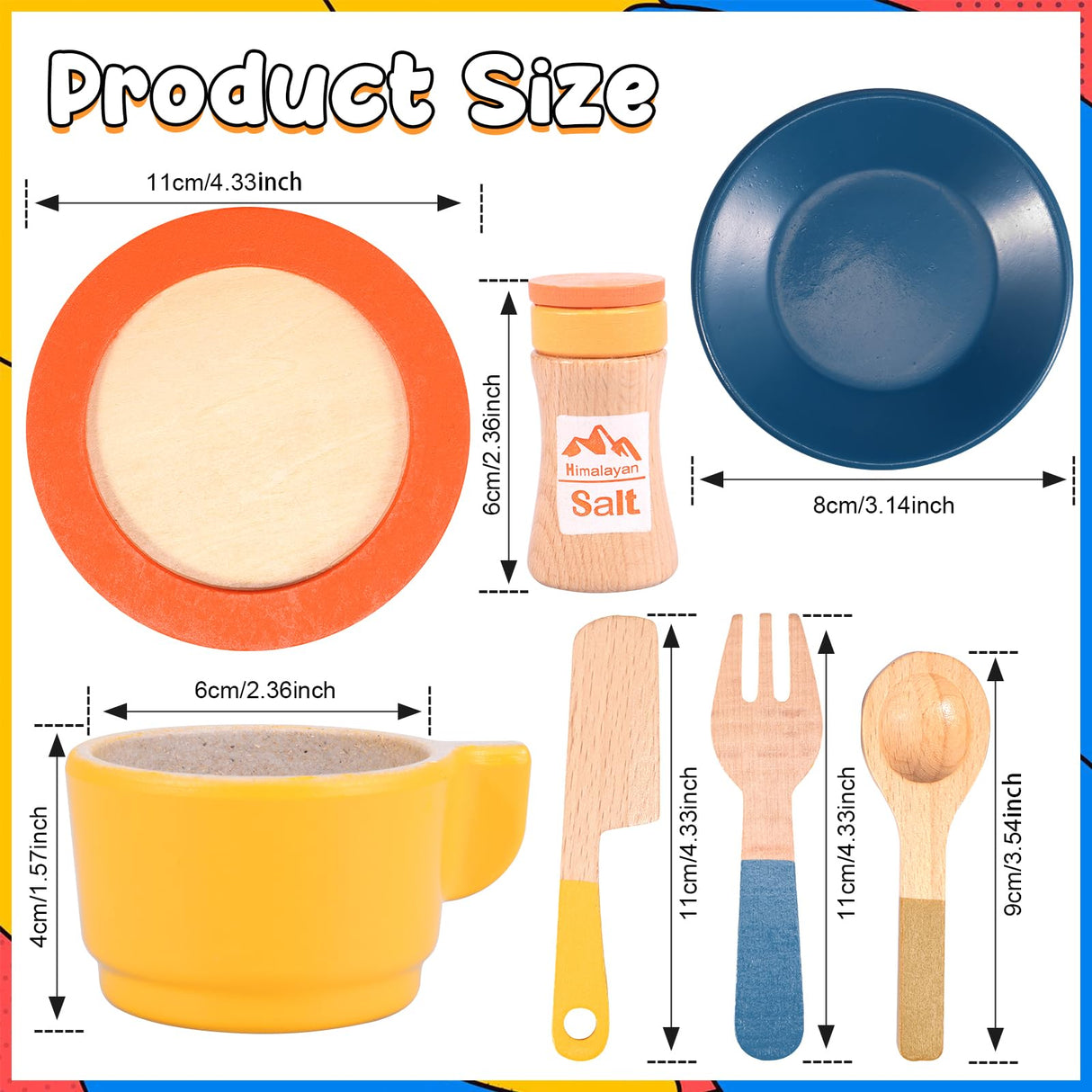 FALESOUL 26Pcs Wooden Toy Kitchen Dish Set, Toddler Plates and Cutlery Set Toy with Plates Cups Spoons, Toy Kitchen Accessories Kids Role Play Gift for Age 3+ Years FALESOUL