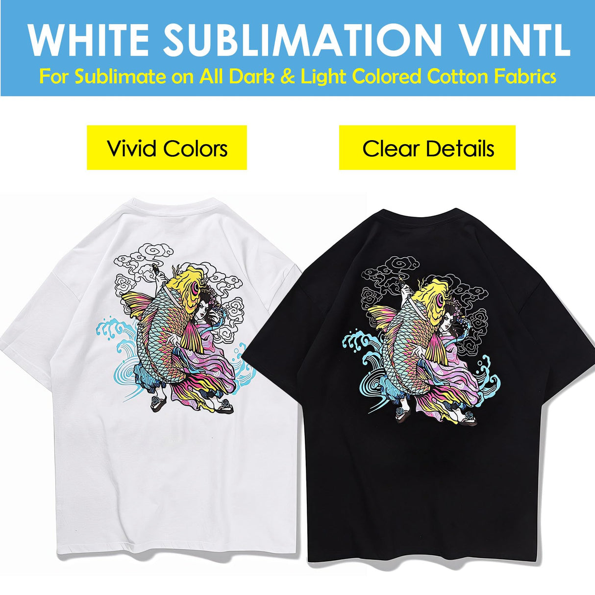 A-SUB Sublimation HTV for Dark and Light Fabric, 12" X 10FT Matte Sublimation Vinyl, White HTV Vinyl for Sublimation on Cotton Fabric - T-Shirt, Pillow, Bag A-SUB