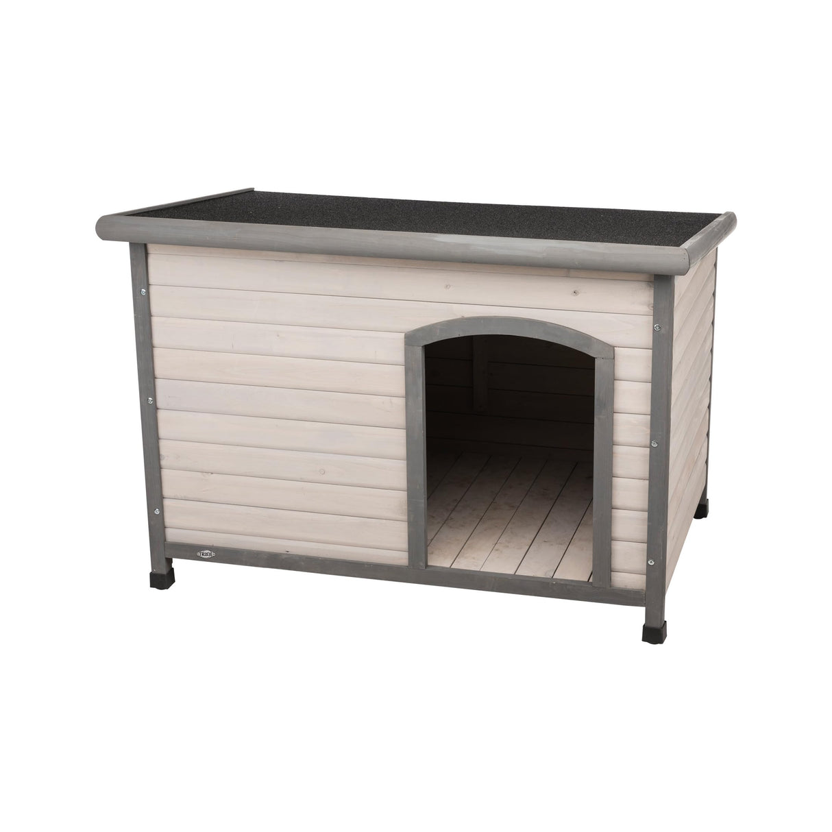 Trixie Natura Classic Dog House Small Outdoor Wooden Dog House with Weatherproof Sealer & Hinged Roof, Adjustable Legs for Small Dogs in Grey 23.75 x 33.5 x 23 in TRIXIE