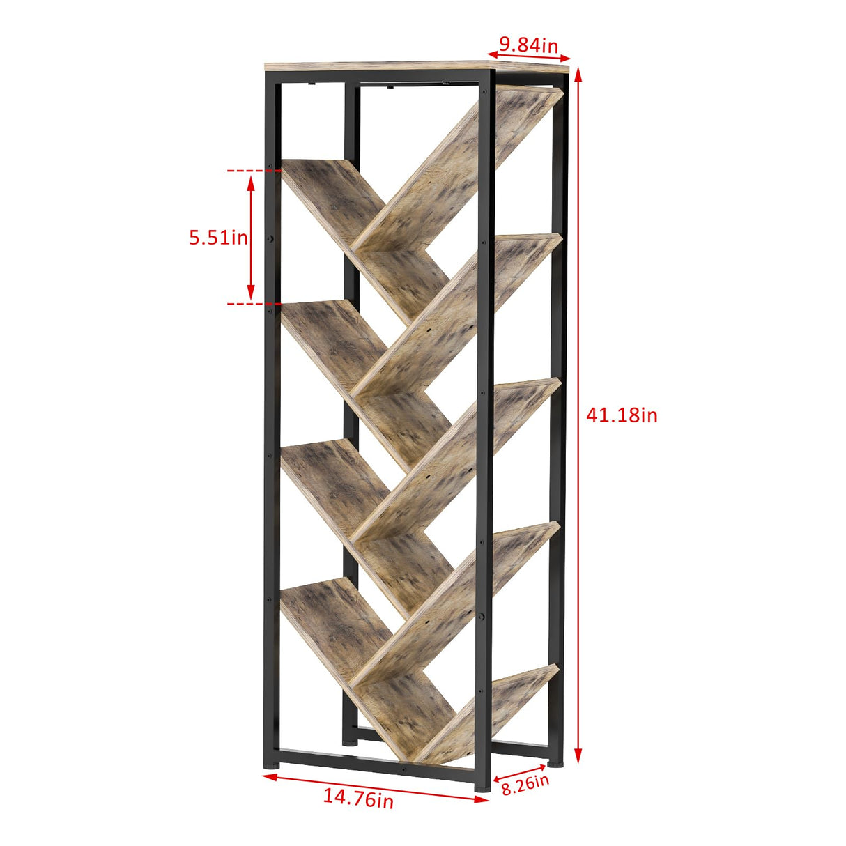 Cutogxon Tree Bookshelf - 9 Tier Floor Standing Tree Bookshelf for Hardcover Books, Small Bookshelf for Small Spaces Bookshelves Wooden Book Storage Organizer Shelves for Bedroom Living Room Cutogxon