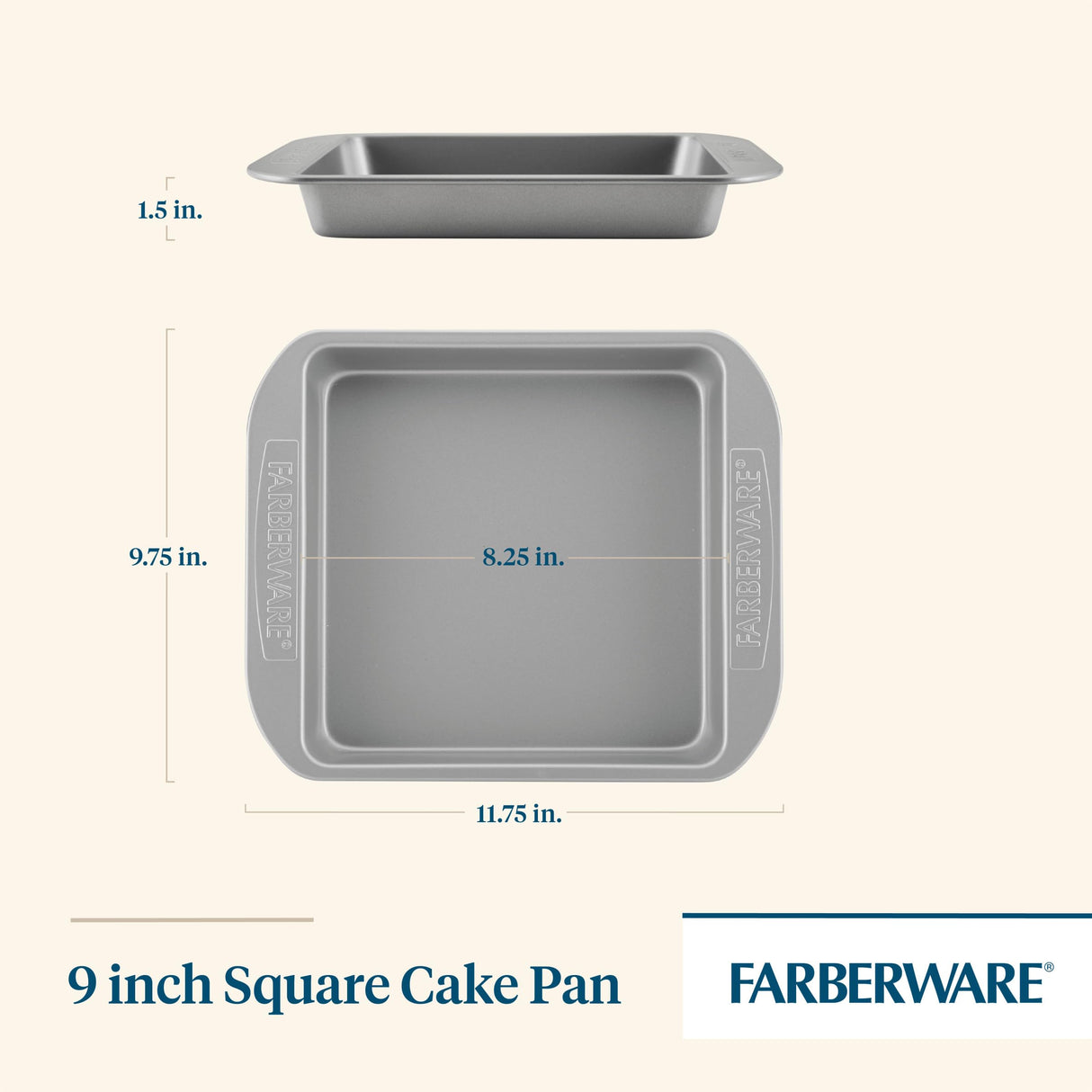 Farberware Nonstick Bakeware Nonstick Baking Pan / Nonstick Cake Pan, Square - 9 Inch, Gray Farberware