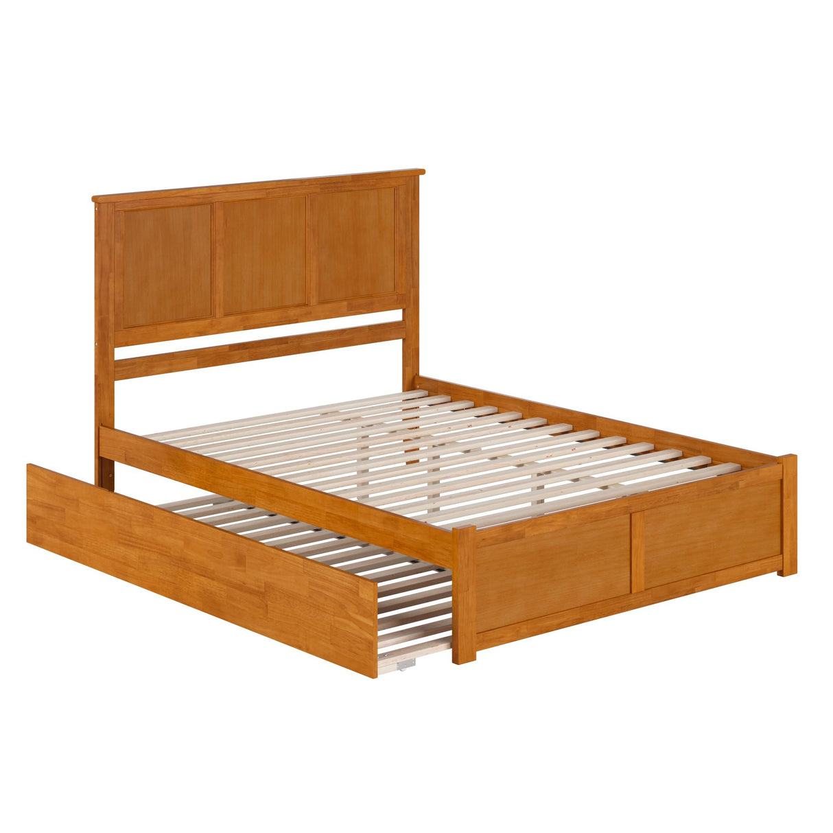AFI Madison Queen Solid Wood Platform Bed with Footboard & Twin XL Trundle in Light Toffee AFI