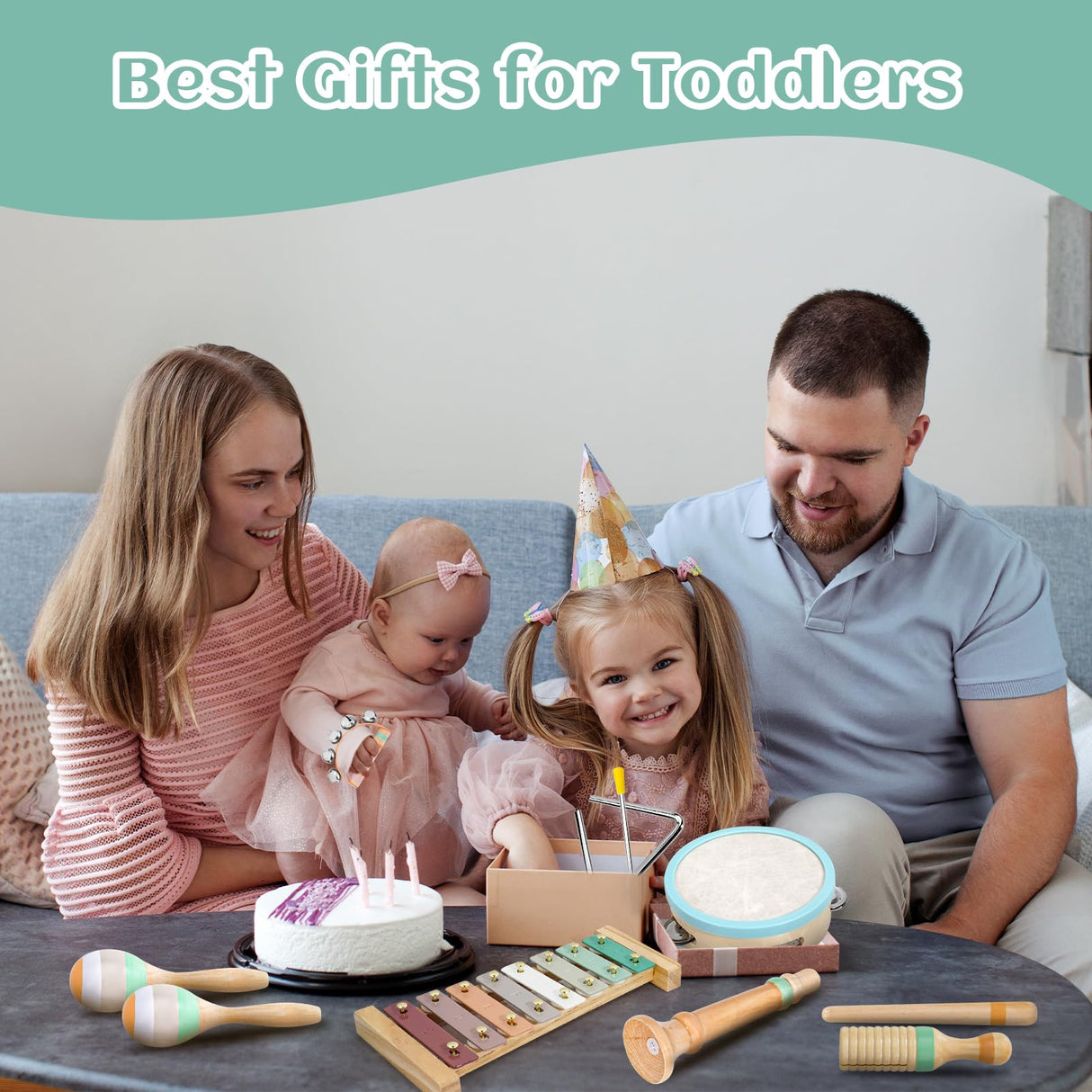 Raimy Musical Instruments Set - Neutral Colors Wooden Montessori Toys Percussion Music Modern Boho Xylophone Birthday Gifts for 1 2 3 Year Old Kids Baby Toddlers Boys Girls with Storage Bag Raimy