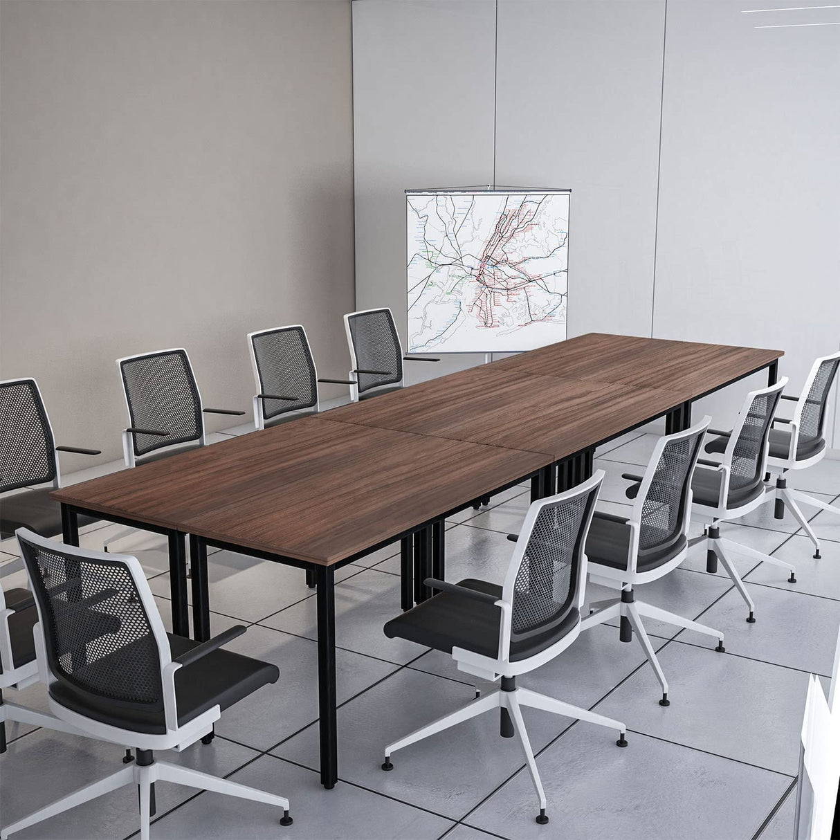 Bonzy Home Conference Tables 14ft Office Computer Desk for Meeting Room Study Writing Printer Table for 16 People Save Space Design Rustic Vintage Walnut 6PCS (165.3"x47.2"x29.5") Bonzy Home