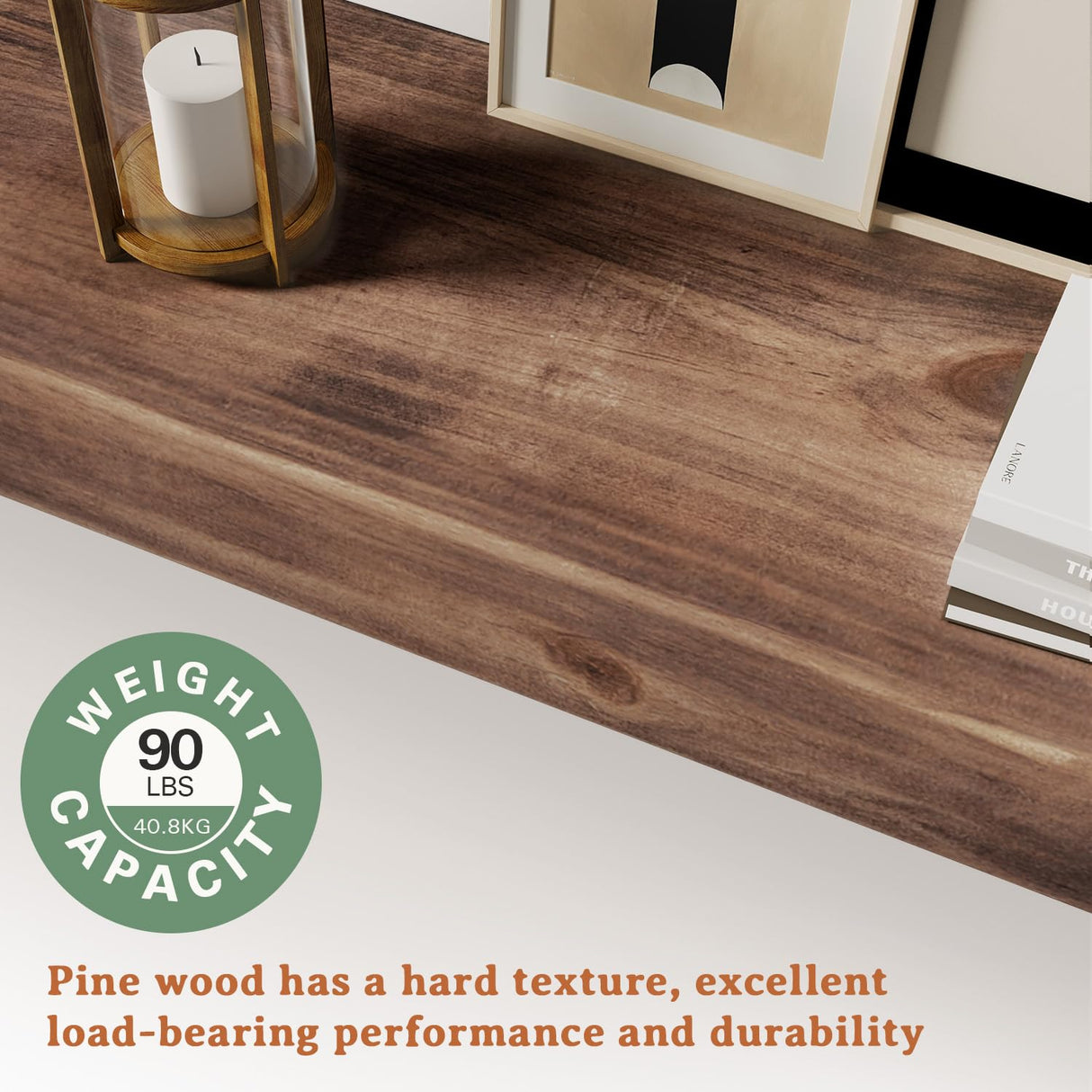 60 Inch Floating Shelf, Handcrafted Wood Mantles for Over Fireplace, Floating Mantel Shelf with Invisible Heavy Duty Metal Bracket for Wall Decor, 60 Inch Fireplace Mantel, Brown Weyderk