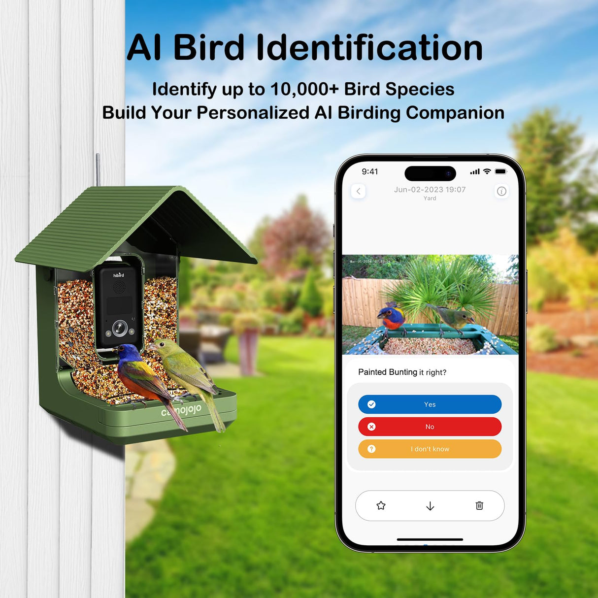 Camojojo Bird Feeder with Camera of 32MP Photo & 4K Video, Smart Bird Feeder with AI Identify, 10000mAh Built-in Battery, Full-Color Night View, 32 SD, IP66, 2.4G/5G Dual WiFi Wireless, Live Function Camojojo