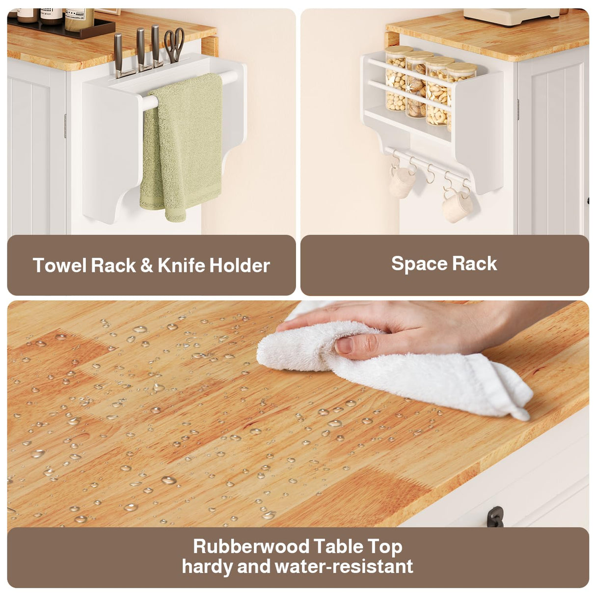 Ahomly Kitchen Island with Storage, 47.6" Rolling Kitchen Island on Wheels with Drop Leaf, Door Cabinet, Drawer, Spice Rack, Towel Rack and Knife Holder, Kitchen Cart Island Table for Kitchen, White Ahomly