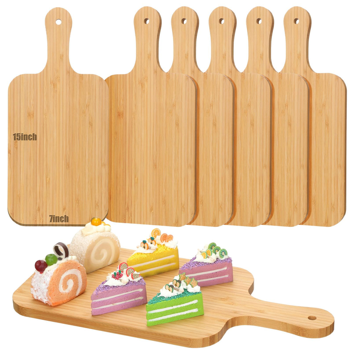 Didaey 6 Pcs Bamboo Cutting Board Set Plain Wood Chopping Board with Handle Kitchen Charcuterie Boards Bulk Engraving Serving Tray for DIY Laser Engraving Wedding Housewarming Gift (15 x 7 Inch) Didaey
