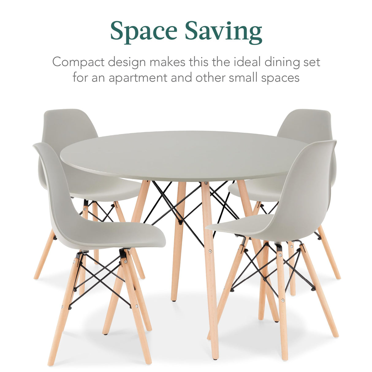 Best Choice Products 5-Piece Dining Set, Compact Mid-Century Modern Table & Chair Set for Home, Apartment w/ 4 Chairs, Plastic Seats, Wooden Legs, Metal Frame - Gray/Oak Best Choice Products