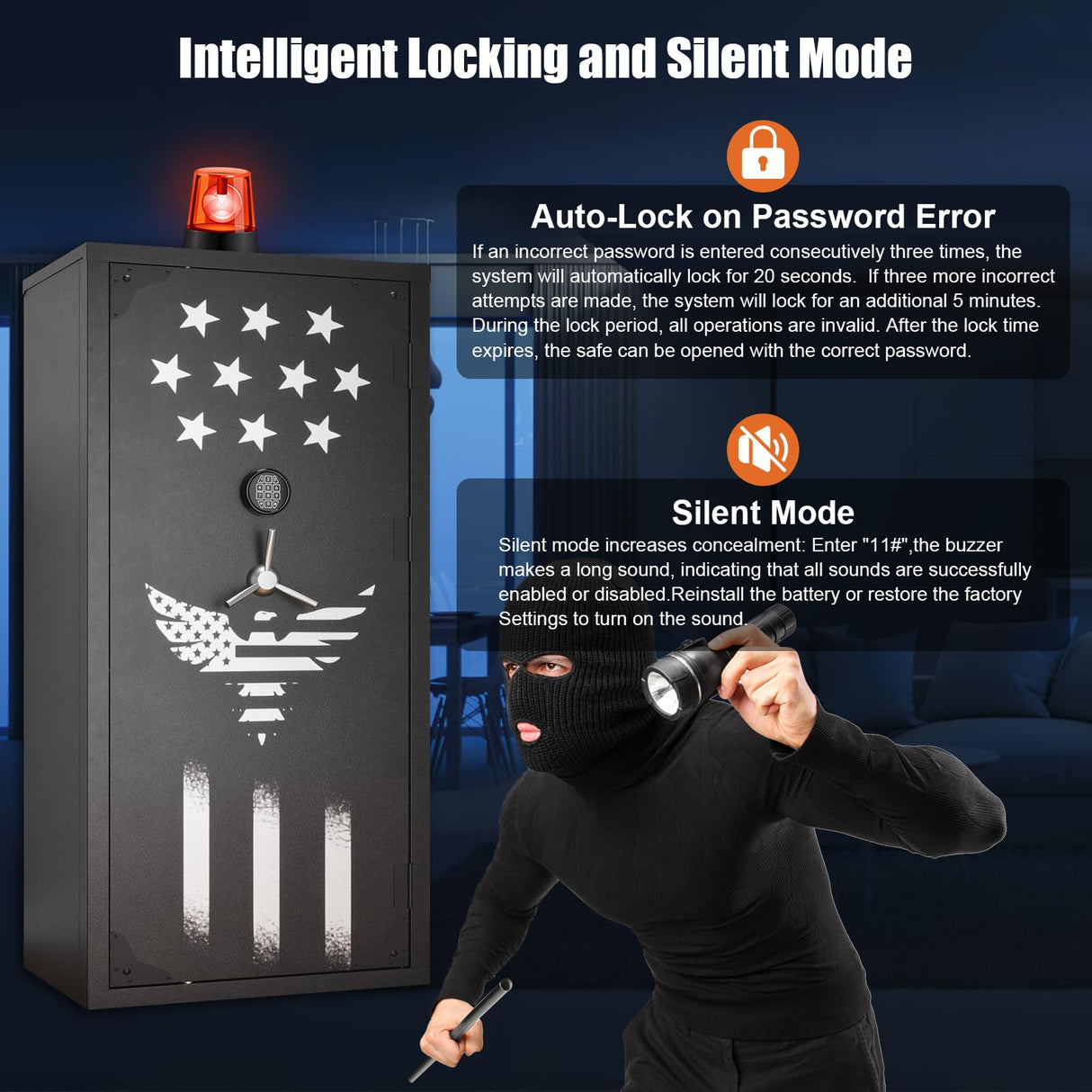 Updated Large Rifle Safe, 30-40 Gun Safe for Rifle and Shotgun/Rifle Pistol Rack/Storage Pocket/Removable Shelf/Silent Mode/External Battery/LED,180° Open Door Panel Organizer Gun Cabinet Unassembled TTSITG