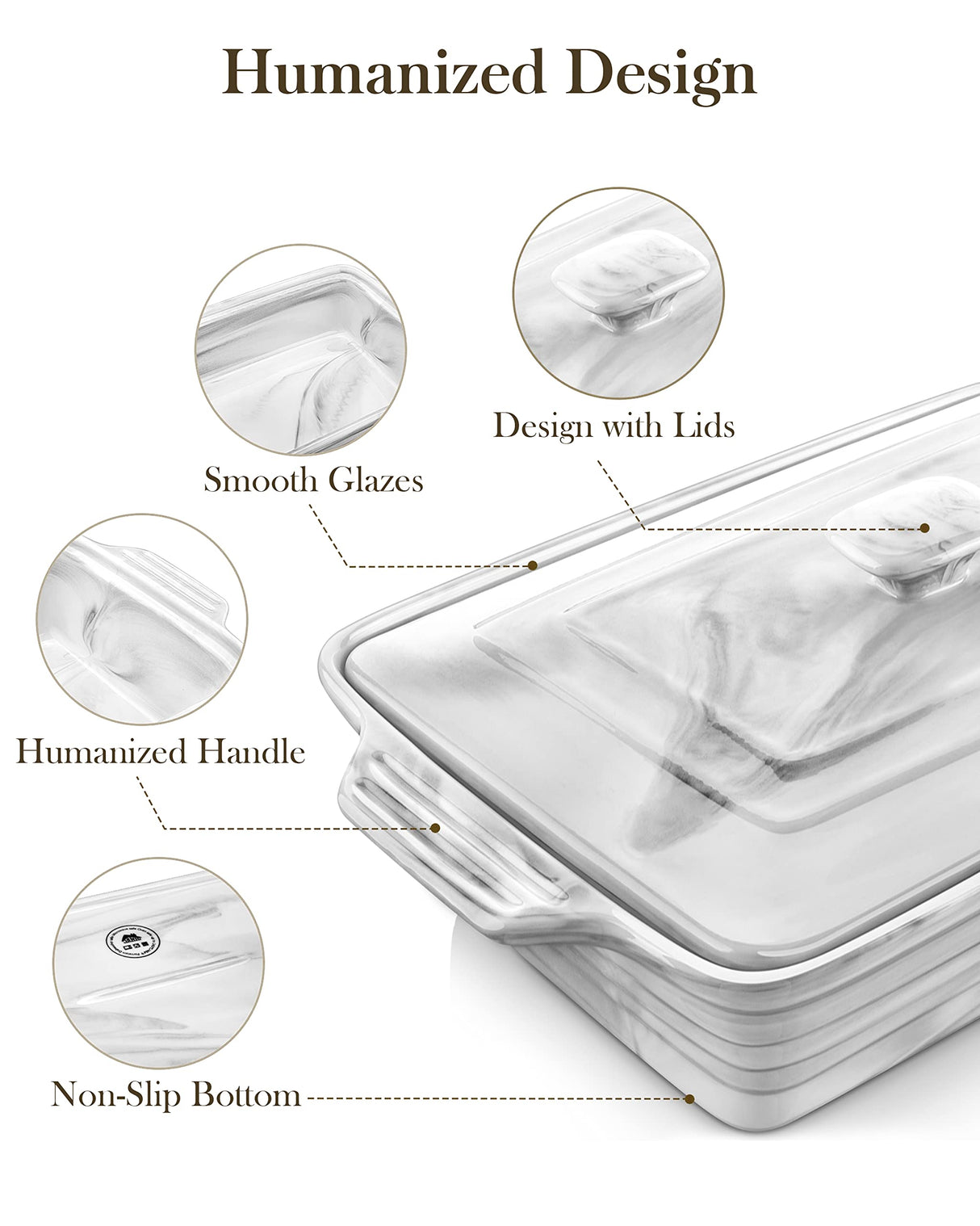 MALACASA Large Casserole Dish with Lid, 4.4 Quart Ceramic Baking Dish for Oven, 13 x 9 Lasagna Pan Deep with Lid, Microwave, Dishwasher Safe, Series BAKE-GREY MALACASA