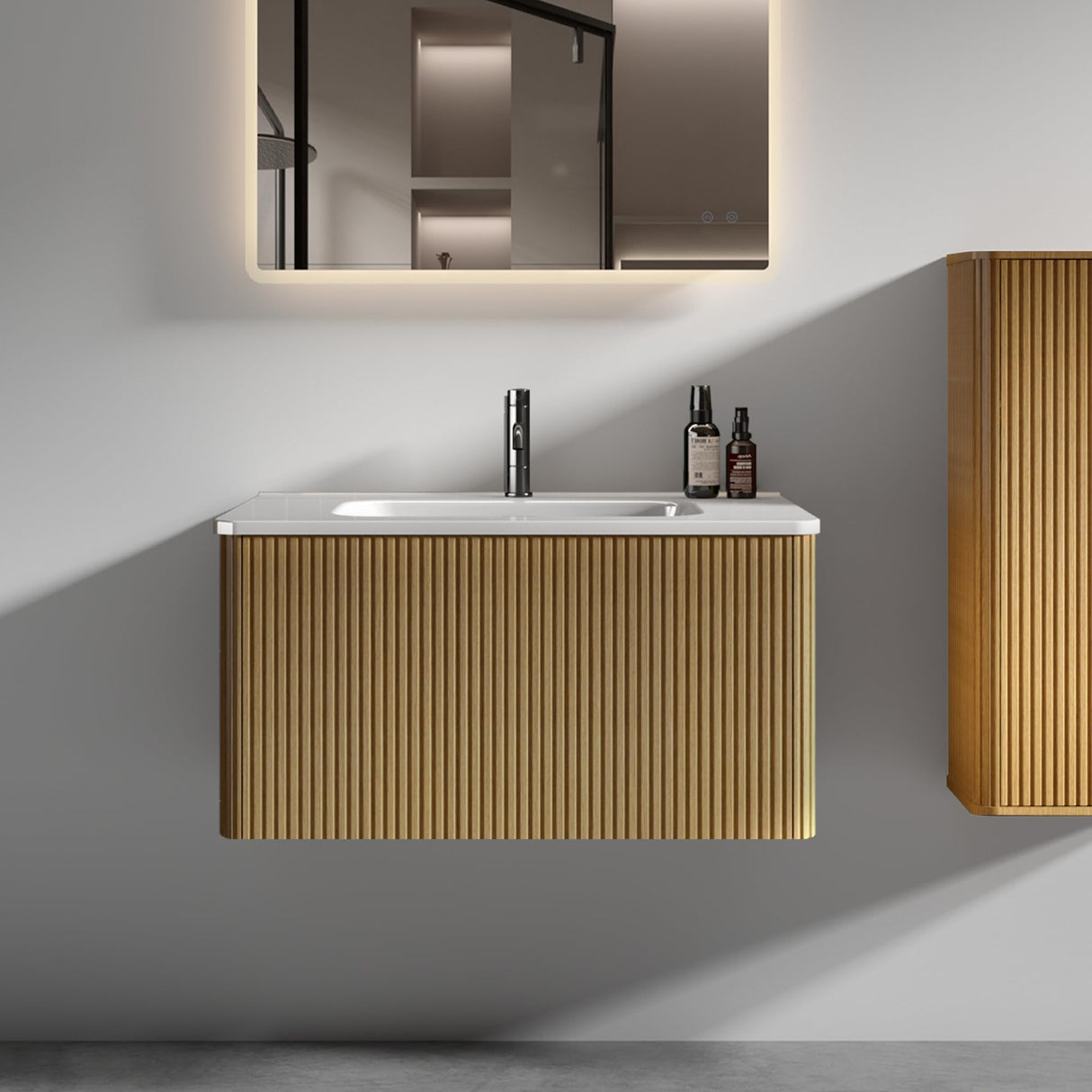 BLUHOUZZ Bathroom Vanity with Sink,Large Storage Wall Mounted Floating Bathroom Vanity with Overflow for Modern Bathroom, One-Piece Sink Basin Minimalist Bathroom Sink Cabinet BLUHOUZZ