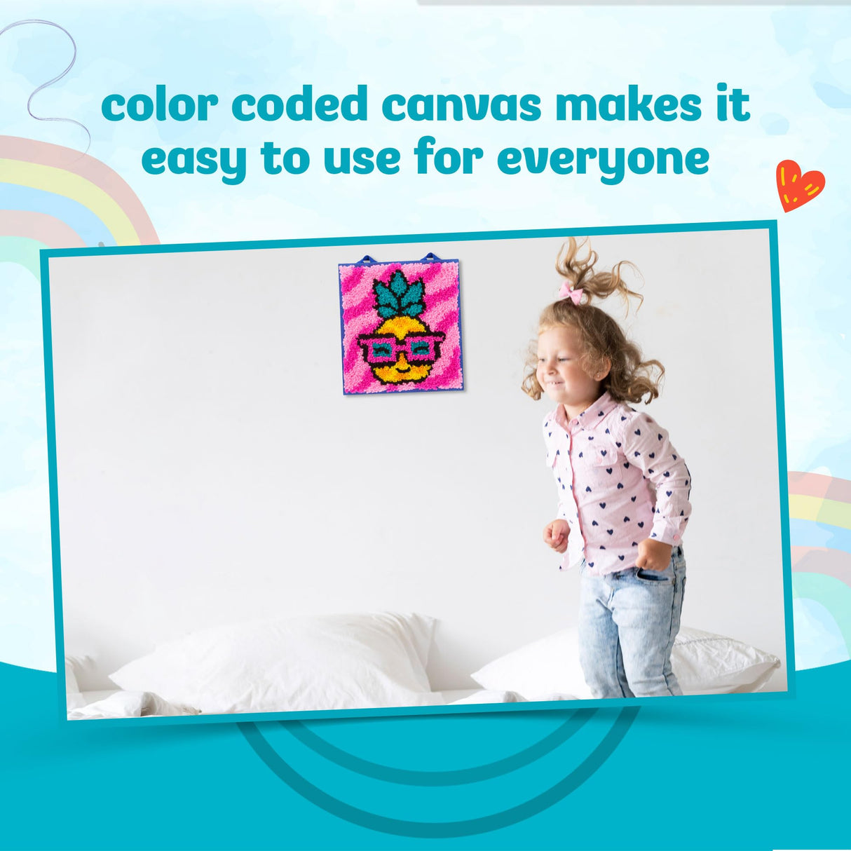 LatchKits PlayMonster for Wall Hangings & Mini-Rugs - Pineapple - Craft Kit with Easy, Color-Coded Canvas, Pre-Cut Yarn & Latch Hook Tool - Perfect DIY Craft for Kids - Ages 6 and Up, Small, Multi LatchKits