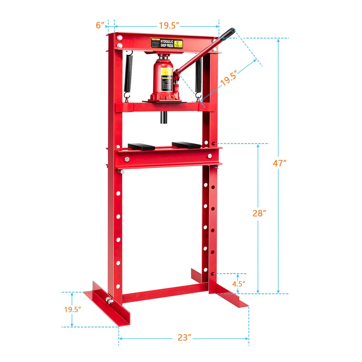 Goplus 12 Ton Hydraulic Shop Floor Press, Steel H-Frame Shop Press with Steel Plates Adjustable Working Table, Floor Stand Jack for Gears and Bearings Goplus