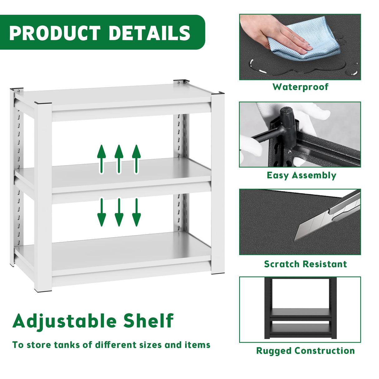 Rpuzonier 40-50 Gallon Fish Tank Stand, Heavy Duty Metal Aquarium Stand 34" L x 18" W x 31.5”H, Adjustable 2-Tier Fish Tank Rack Shelf Reptile Tank Stand for Home&Office, Tank not Included (White) Rpuzonier