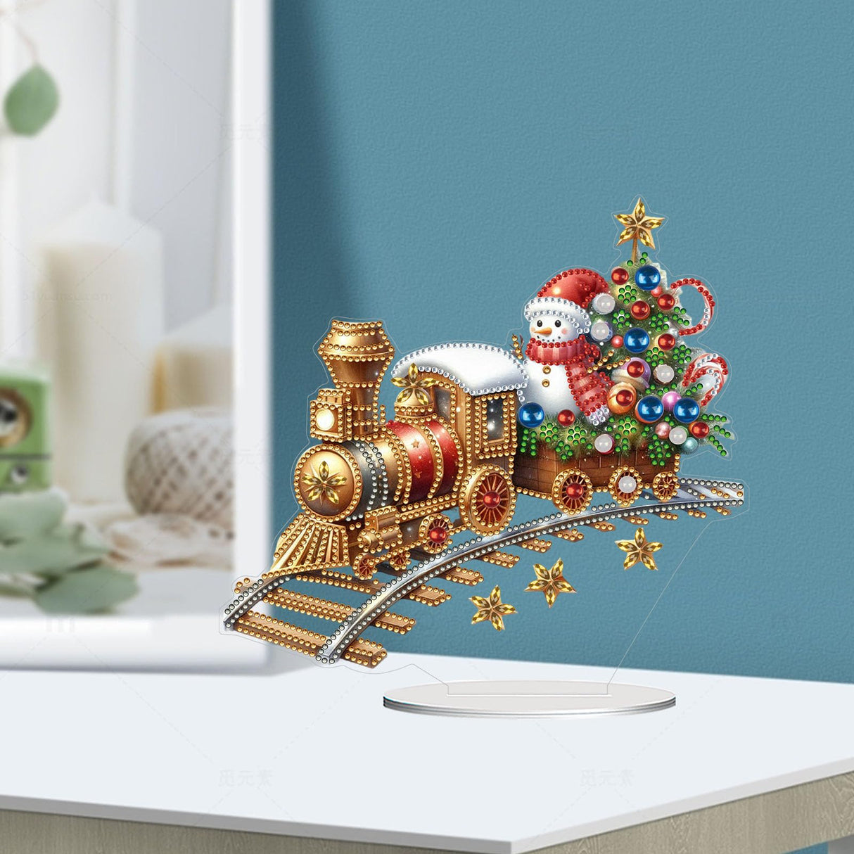 Yimofy DIY Christmas Diamond Painting Desktop Ornament Kits, Double Sided Acrylic Train Christmas Tree Snowman Tabletop Decoration Diamond Art Painting Kit for Adults (Train) Yimofy