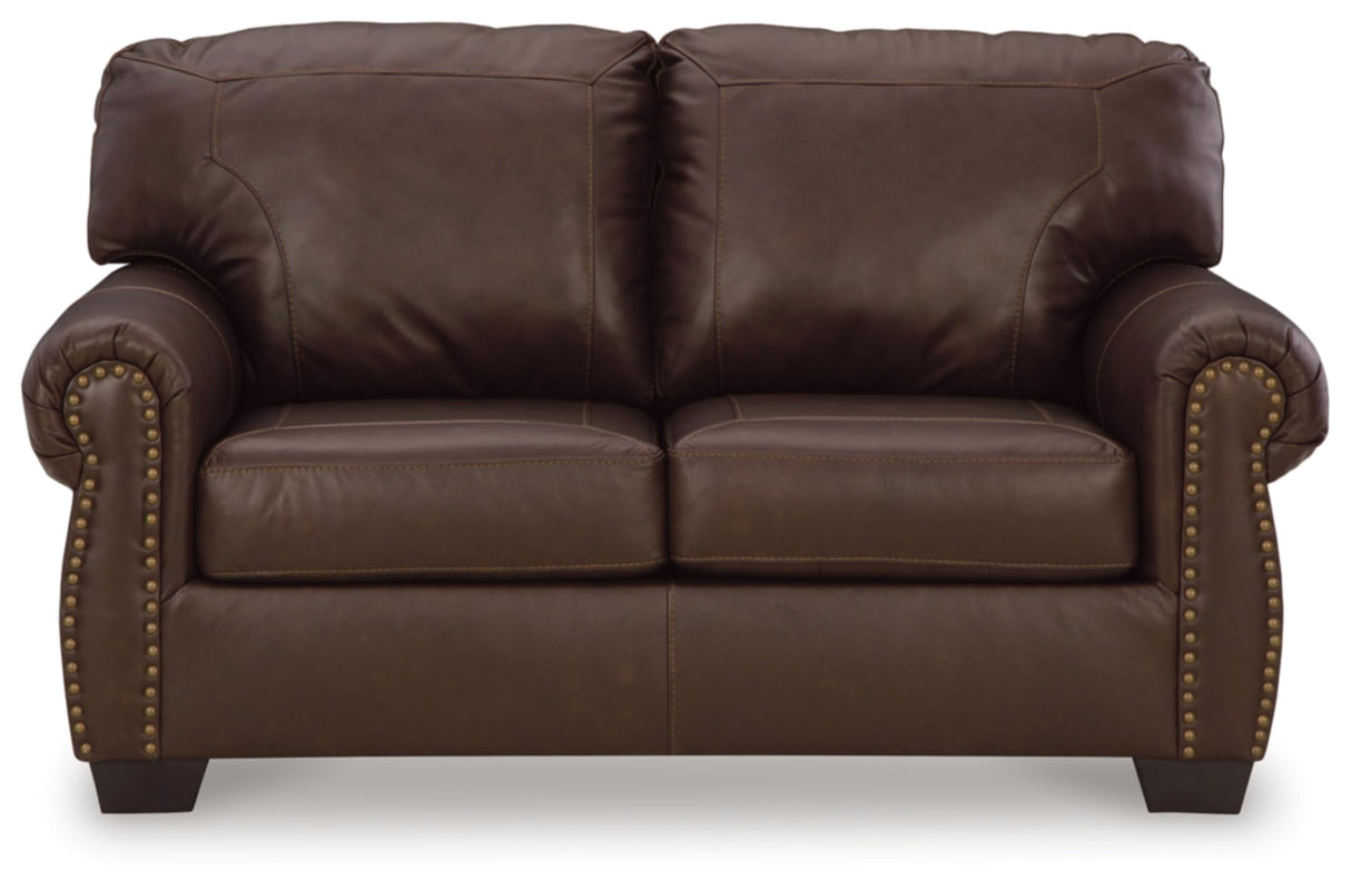 Signature Design by Ashley Colleton Classic Leather Match Loveseat with Nailheads, Dark Brown Signature Design by Ashley