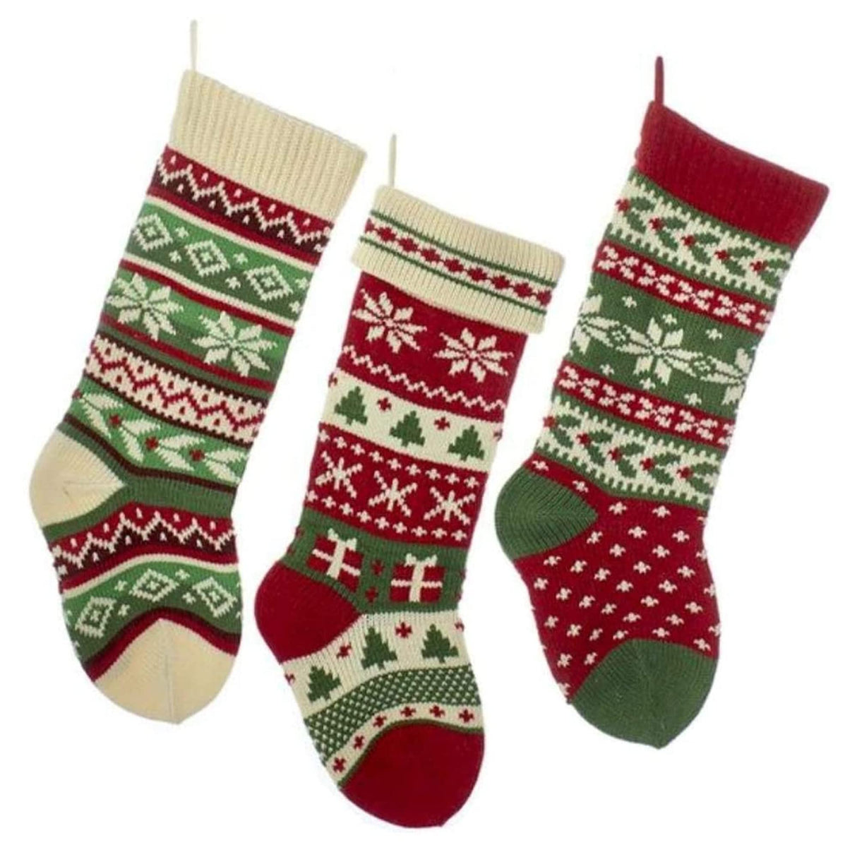 Kurt Adler Heavy Knit Snowflake and Chrismas Tree Stocking - 3 Assorted Kurt S. Adler