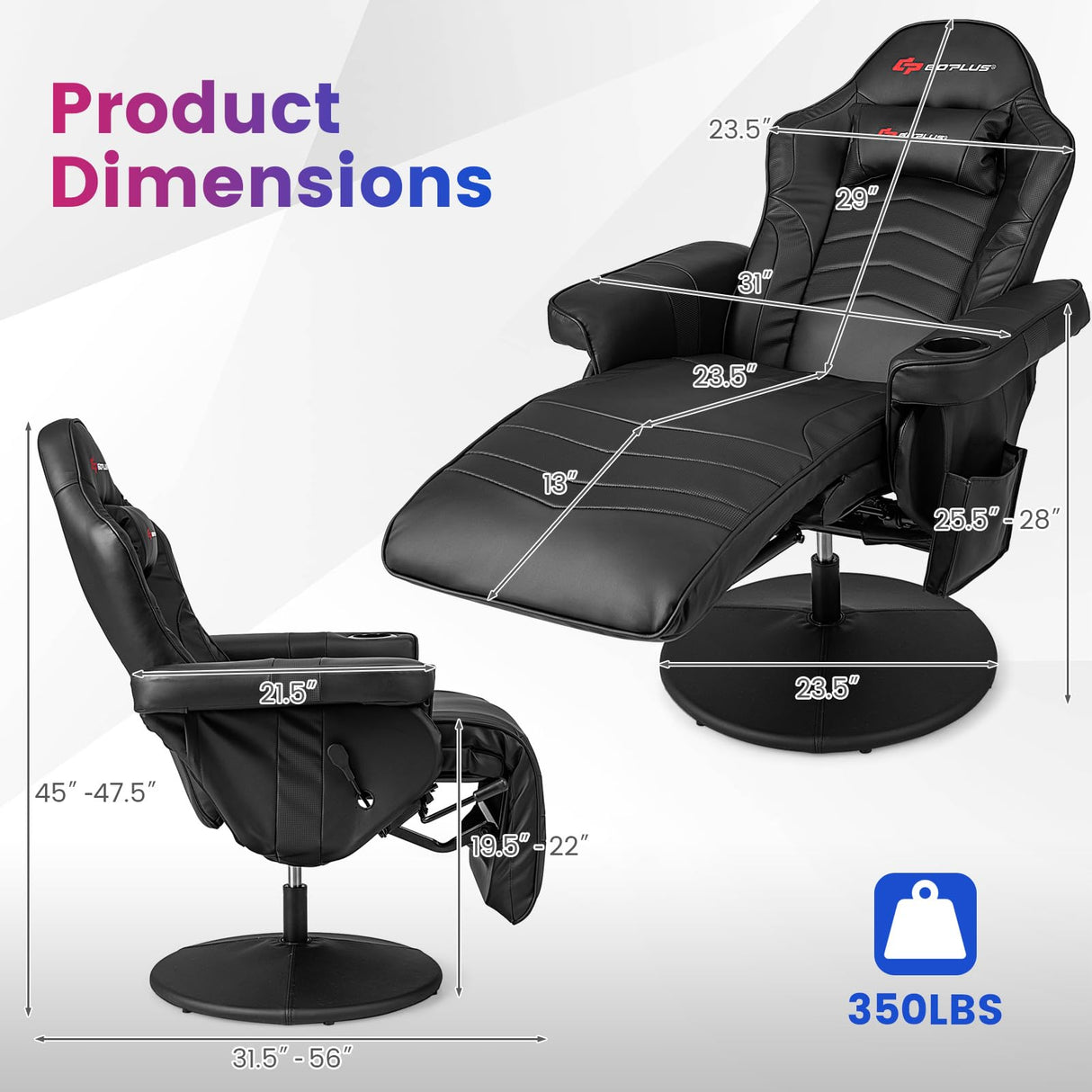 POWERSTONE Gaming Recliner, Adjustable Massage Gaming Chair with Cup Holder Footrest Ergonomic Single Sofa Living Room Home Theater Seating with Side Pouch (Black) POWERSTONE