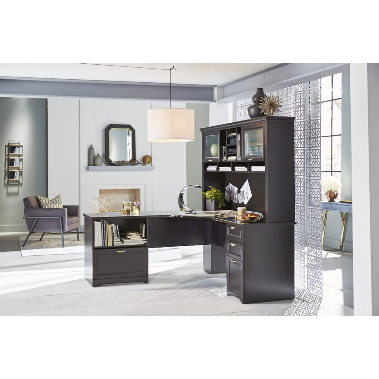 Realspace® Magellan Performance 71"W L-Shaped Corner Desk, Espresso Realspace