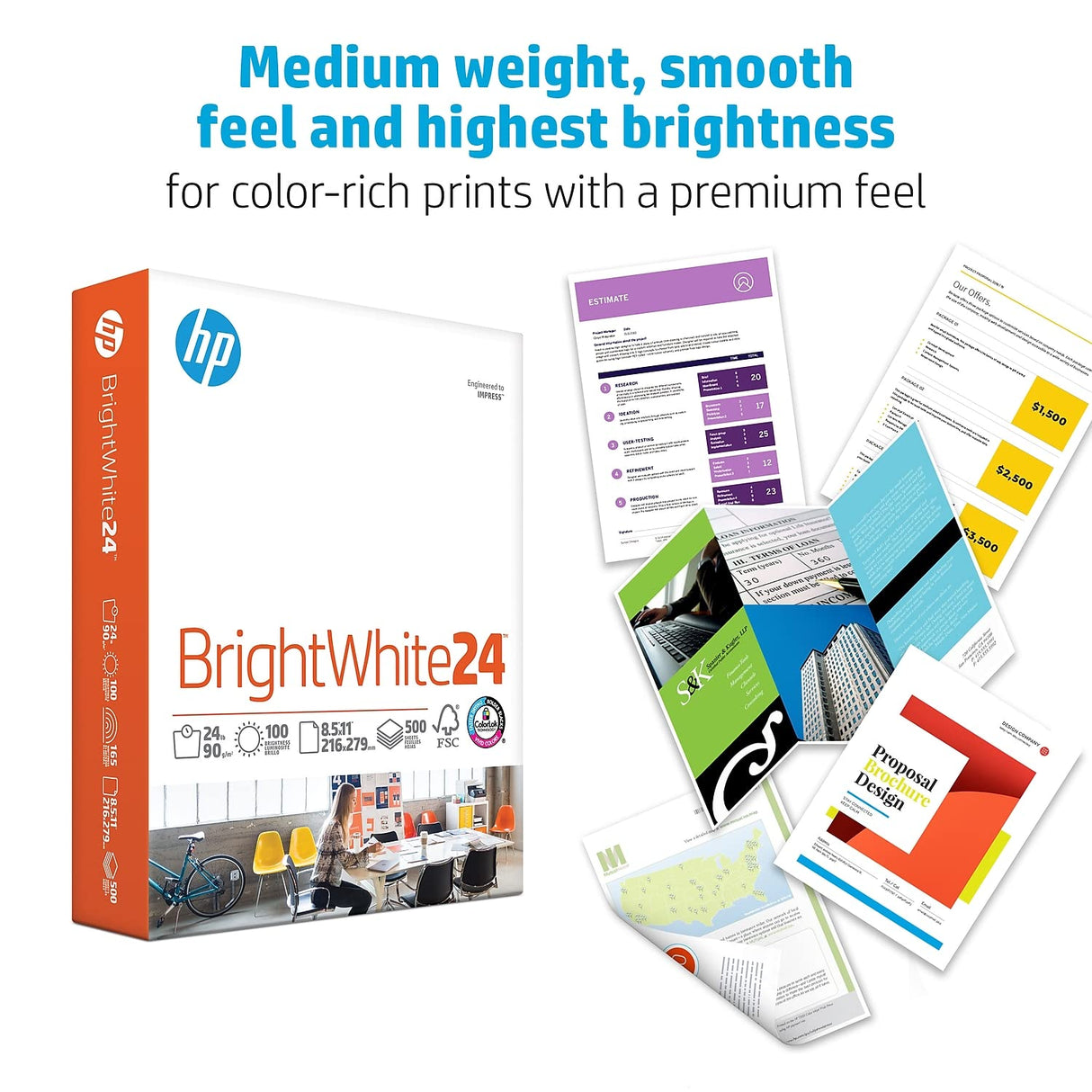 HP Papers | 8.5 x 11 Paper | BrightWhite 24 lb |1 Ream - 500 Sheets| 100 Bright | Made in USA - FSC Certified | 203000R HP