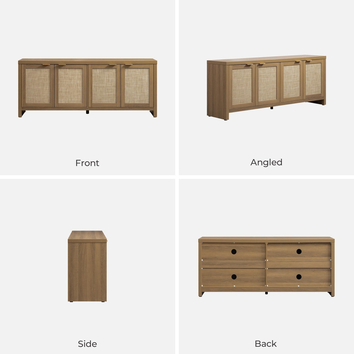 SICOTAS TV Stand for Living Room Rattan Entertainment Center for Bedroom with 4 Rattan Cabinets Farmhouse Television Stands with Storage Large Media Console Table for TVs up to 50 55 60 65 Inch SICOTAS