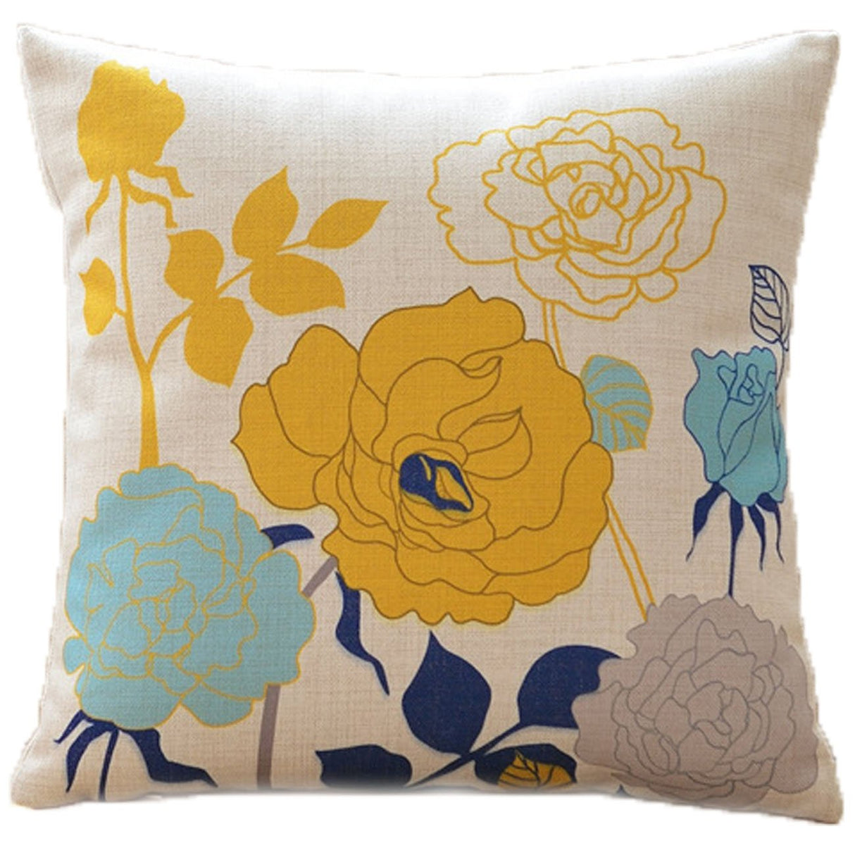 sykting Floral Spring Summer Pillow Covers 18x18 Pack of 2 Farmhouse Cotton Linen Outdoor Pillow Covers for Patio Furniture Porch Blue and Yellow Throw Pillow Covers for Couch Sofa Bed Chair sykting