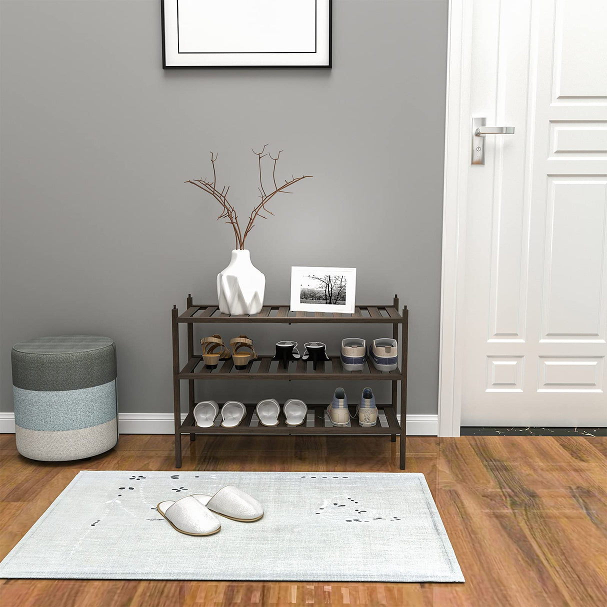 Dranixly Shoe Rack, 3-Tier Bamboo Stackable Shelf Storage Organizer, Stand for Closet, Entryway, Hallway, Bathroom and Living Room(Mocha) Dranixly