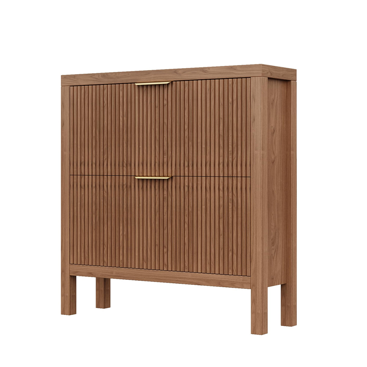 Vudanfe Modern 2-Tier Flip Drawer Shoe Cabinet, Freestanding Hidden Slim Narrow Shoe Rack Cabinet, Wooden Large Capacity Shoe Storage Cabinet Shoe Organizer, for Entryway, Hallway, Walnut X2 Vudanfe