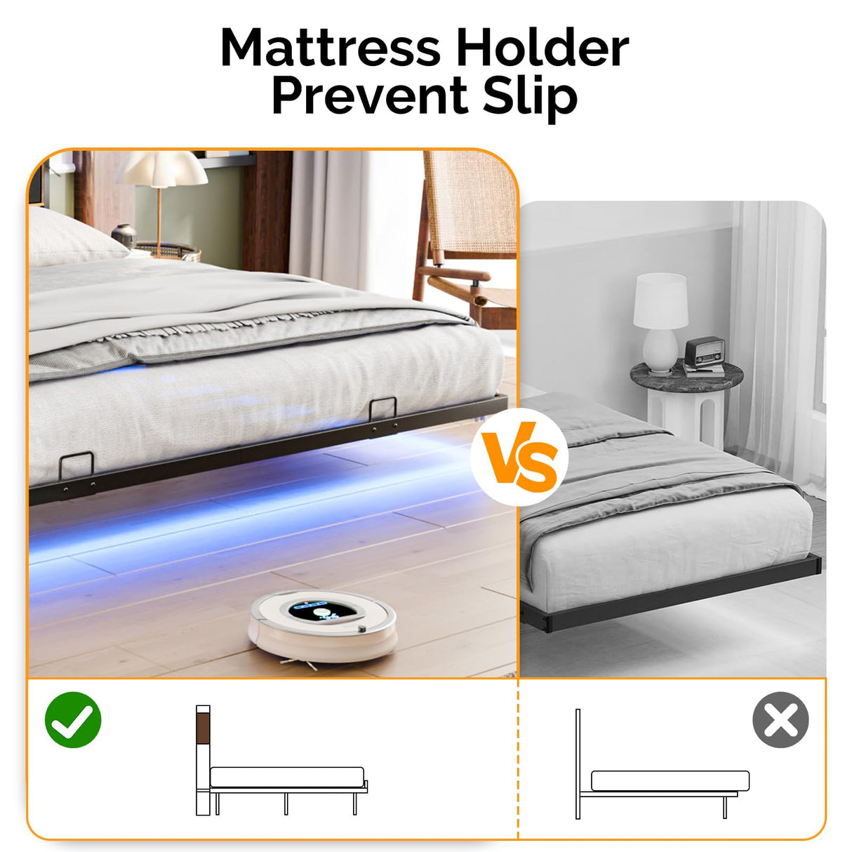 VINGLI King Size Floating Bed Frame with LED Lights and Charging Station, Cozy Hidden Storage Velvet Upholstered Headboard,No Box Spring Needed,Easy Assembly,Black VINGLI