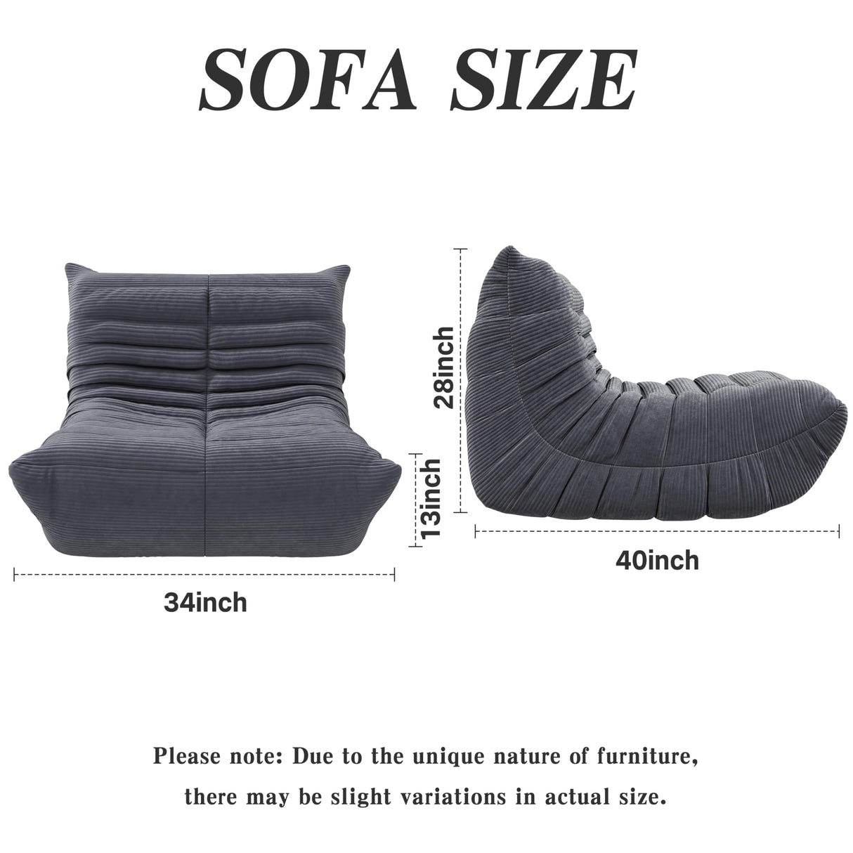 Swbvs Bean Bag Chair, Lazy Floor Sofa Couch for Adults and Kids, Fireside Chair with Ergonomic Design, Memory Foam Lounge Chair for Living Room Bedroom, Office, Grey Swbvs