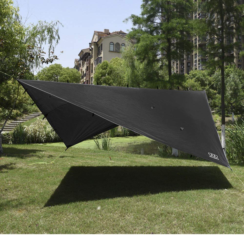 Gold Armour Rainfly Tarp Hammock, Premium 14.7ft/12ft/10ft/8ft Rain Fly Cover, Waterproof Ultralight Camping Shelter Canopy, Survival Equipment Gear Camping Tent Accessories (Black 12ft x 10ft) Gold Armour