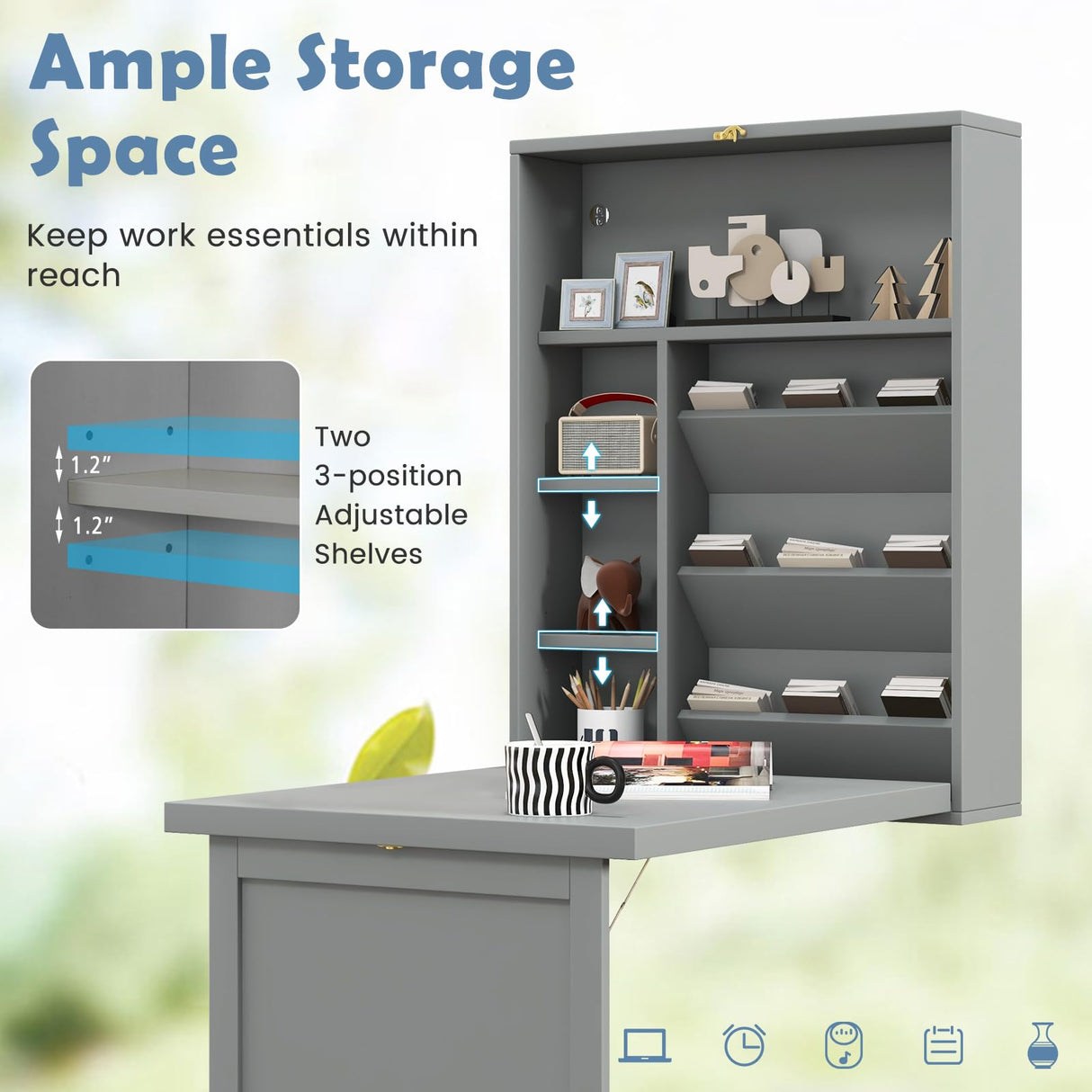 Tangkula Wall Mounted Desk, Fold Out Convertible Floating Desk, Multi-Function Murphy Desk for Home Office, Space Saving Computer Desk Hanging Table with Storage Area Tangkula