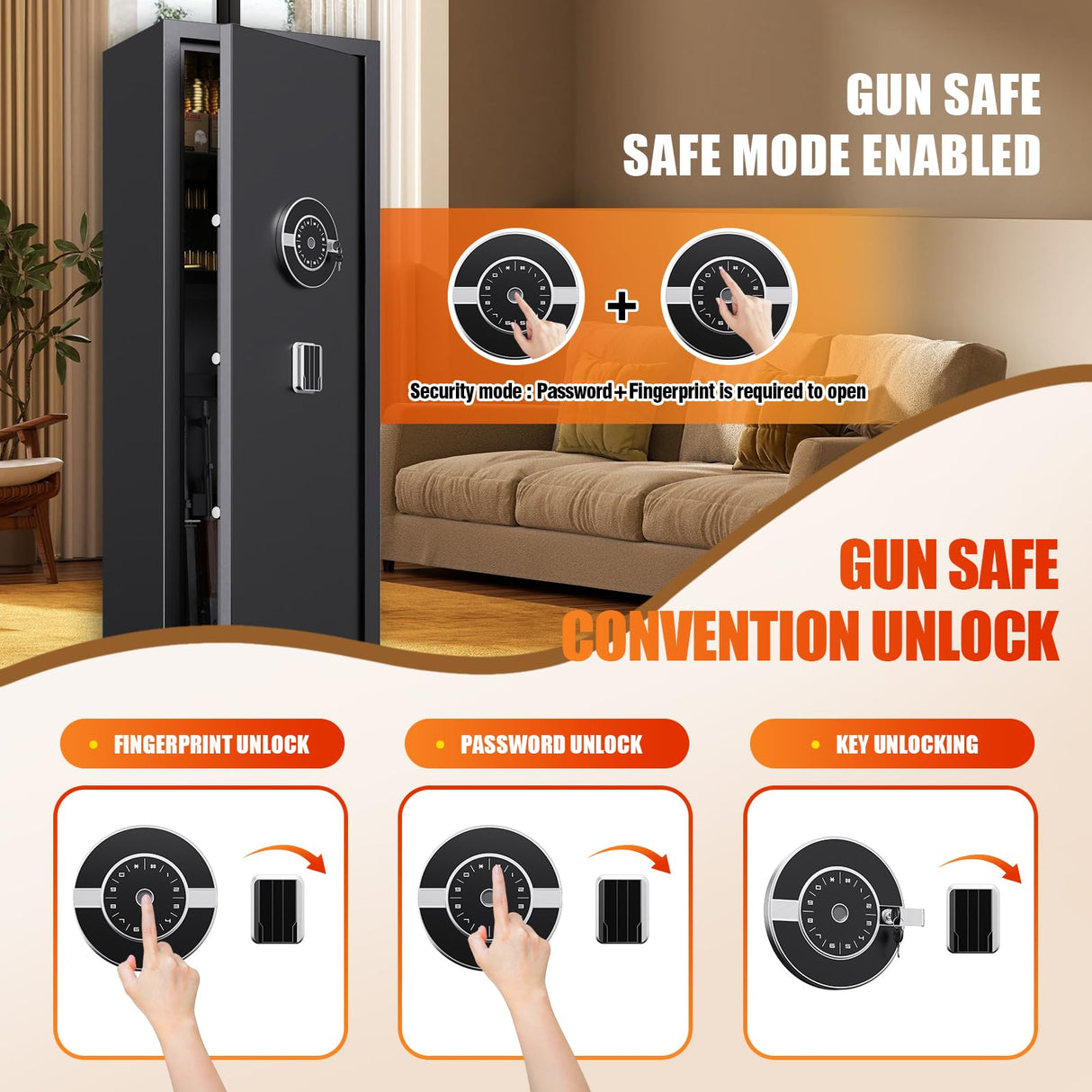 8-12 Gun Safe for Rifles and Pistols,biometric Fingerprint Lock,No Assembly Required,Fireproof Gun Safe for Home with Removable Gun Shelf,Alarm System,Silent Mode ZZXCBB