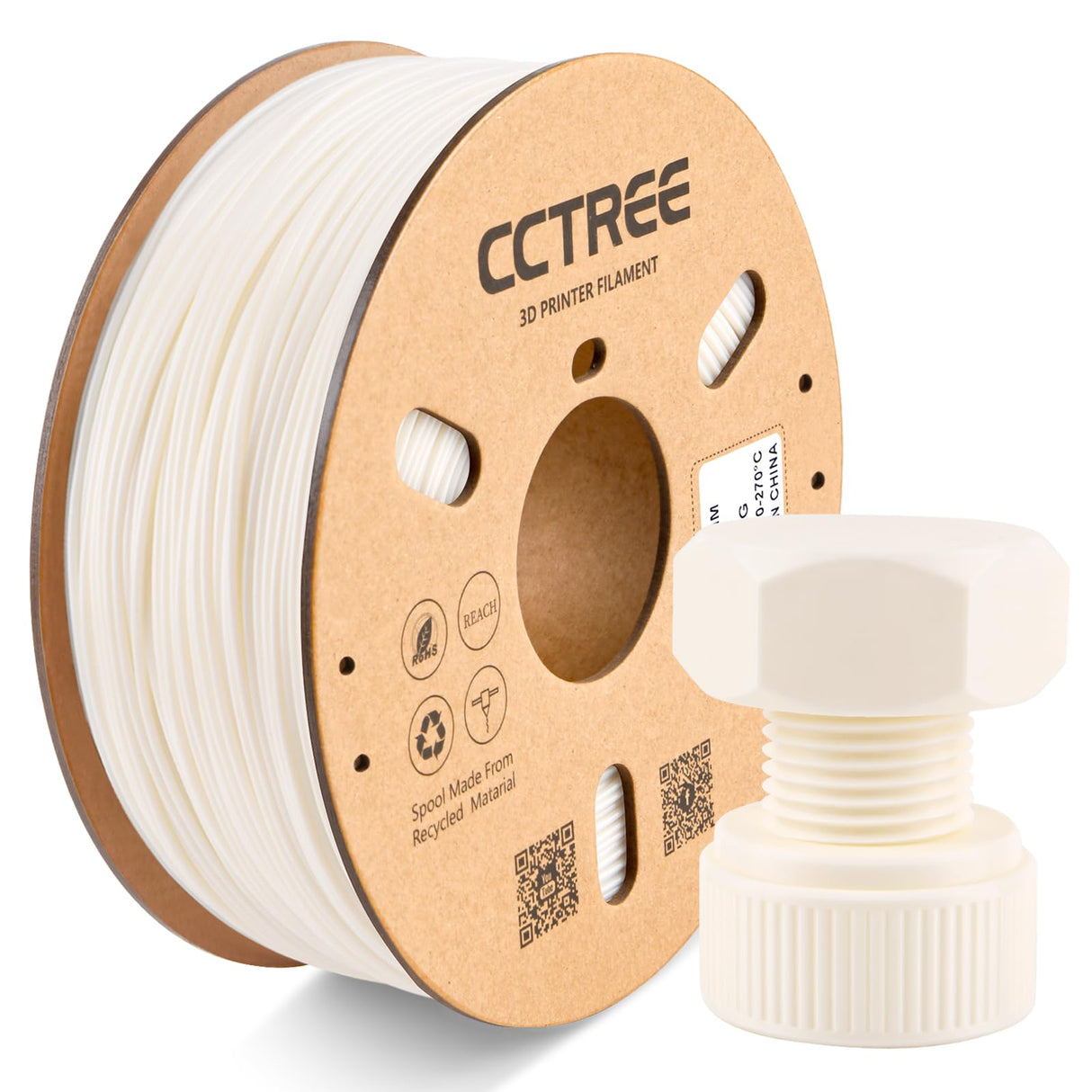 CCTREE 3D Printer ASA Filament 1.75MM High Speed ASA Filament UV-Resistant, Great for Outdoor Functional Parts,Heat & Weather Resistant 3D Printer Filament 1kg (2.2lbs) Sppol (White) CCTREE