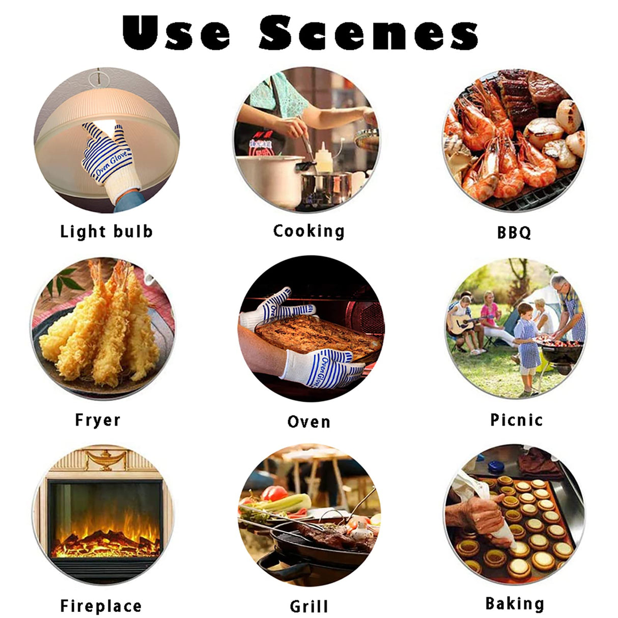 Oven Gloves, Heat Resistant 540 Degrees Grilling Gloves, Hot Surface Handler Non-Slip Silicone Oven Mitts with Fingers, BBQ Gloves for Cooking/Kitchen/Baking, Pack of 2 BLUESTEER