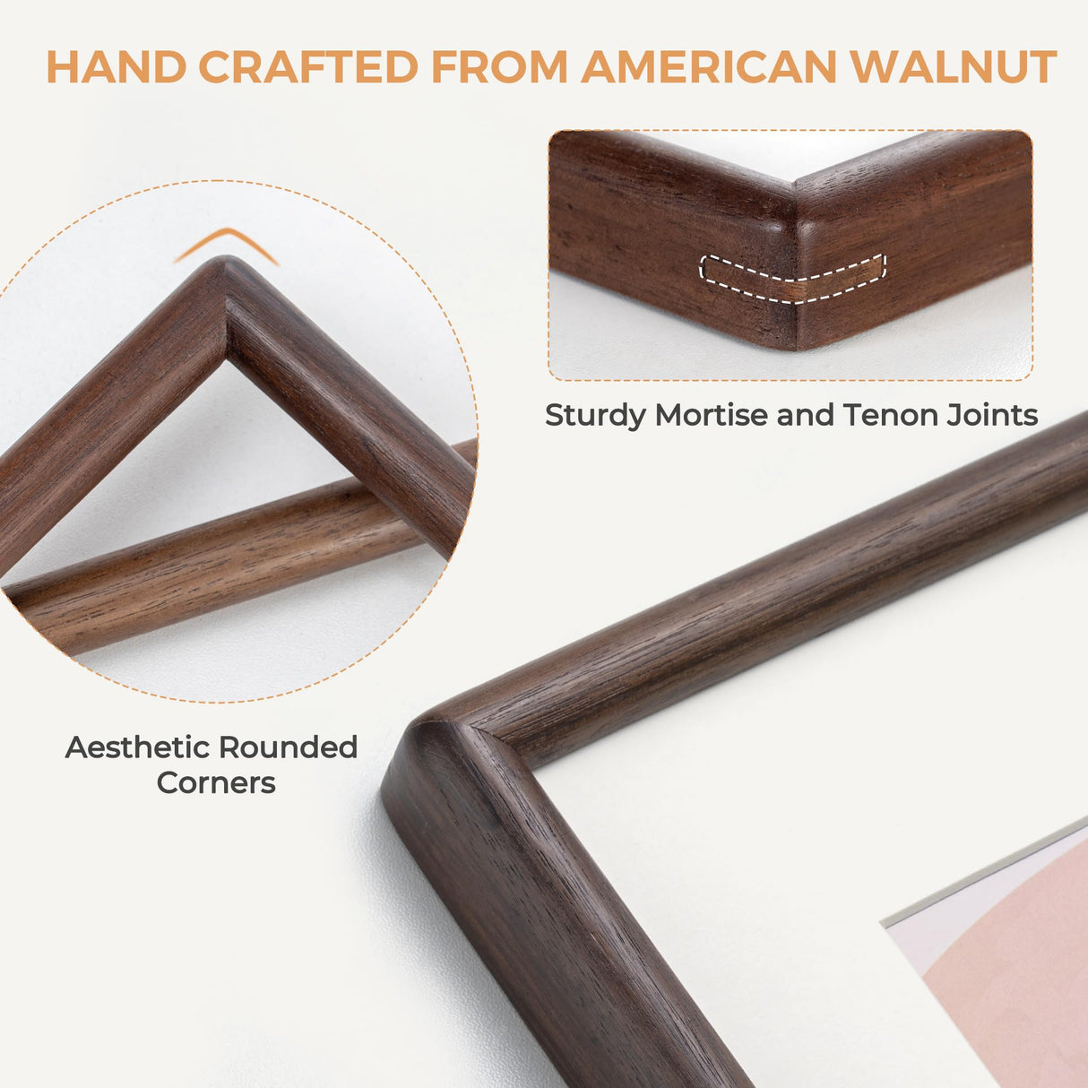Axeman 8 x 10 Picture Frame - Solid Walnut Frame 8x10 Matted to 5x7 - Rounded Corner Walnut Photo Frame 8 by 10 with Tempered Glass - Natural Wood Picture Frame with Removable Ivory Mat - Walnut Axeman