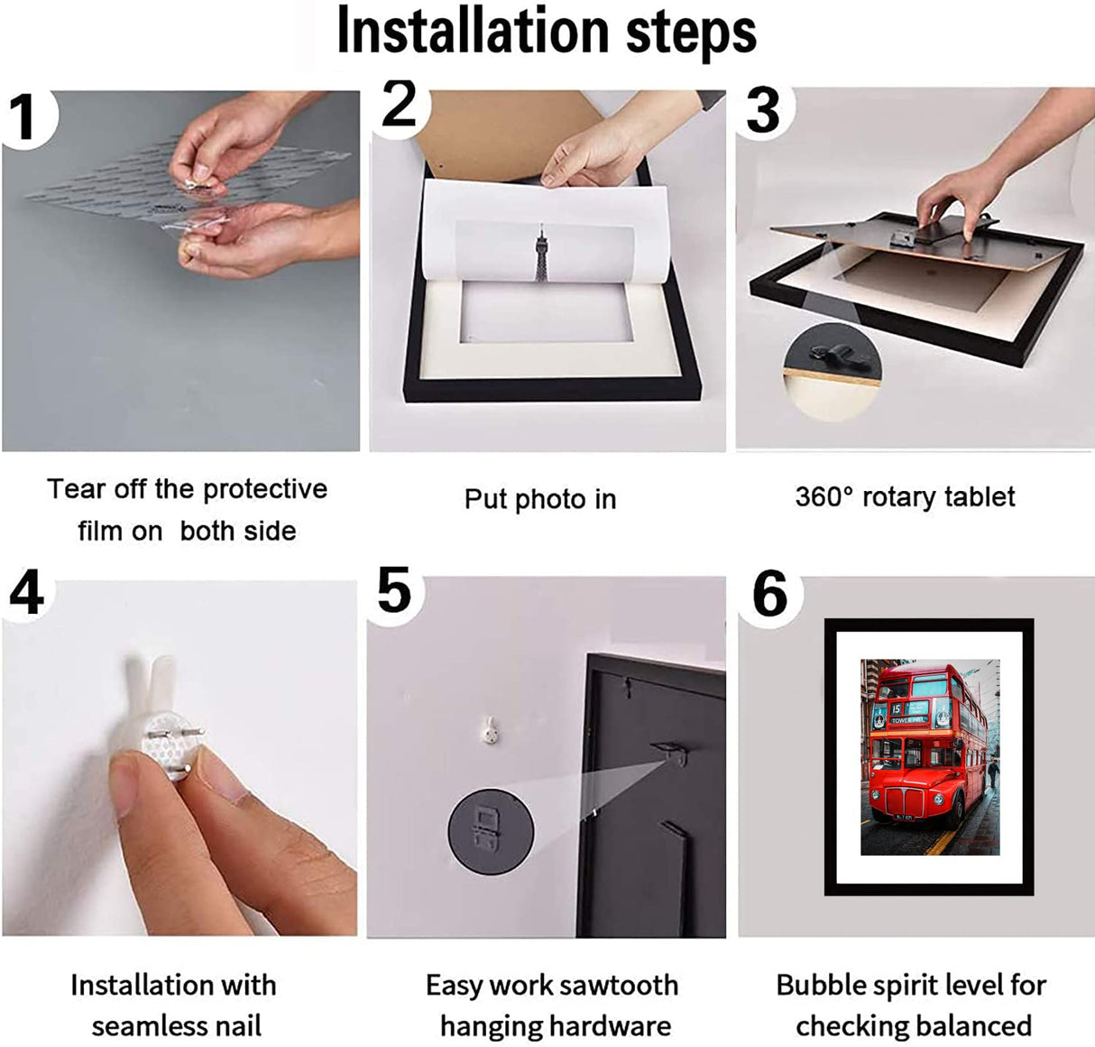 pojah 8x10 Picture Frame Set of 4,Black Photo Frame with Mat Display Pictures 5x7 or 8x10 Without Mat,PVC Glass,for Wall Home Office Décor pojah